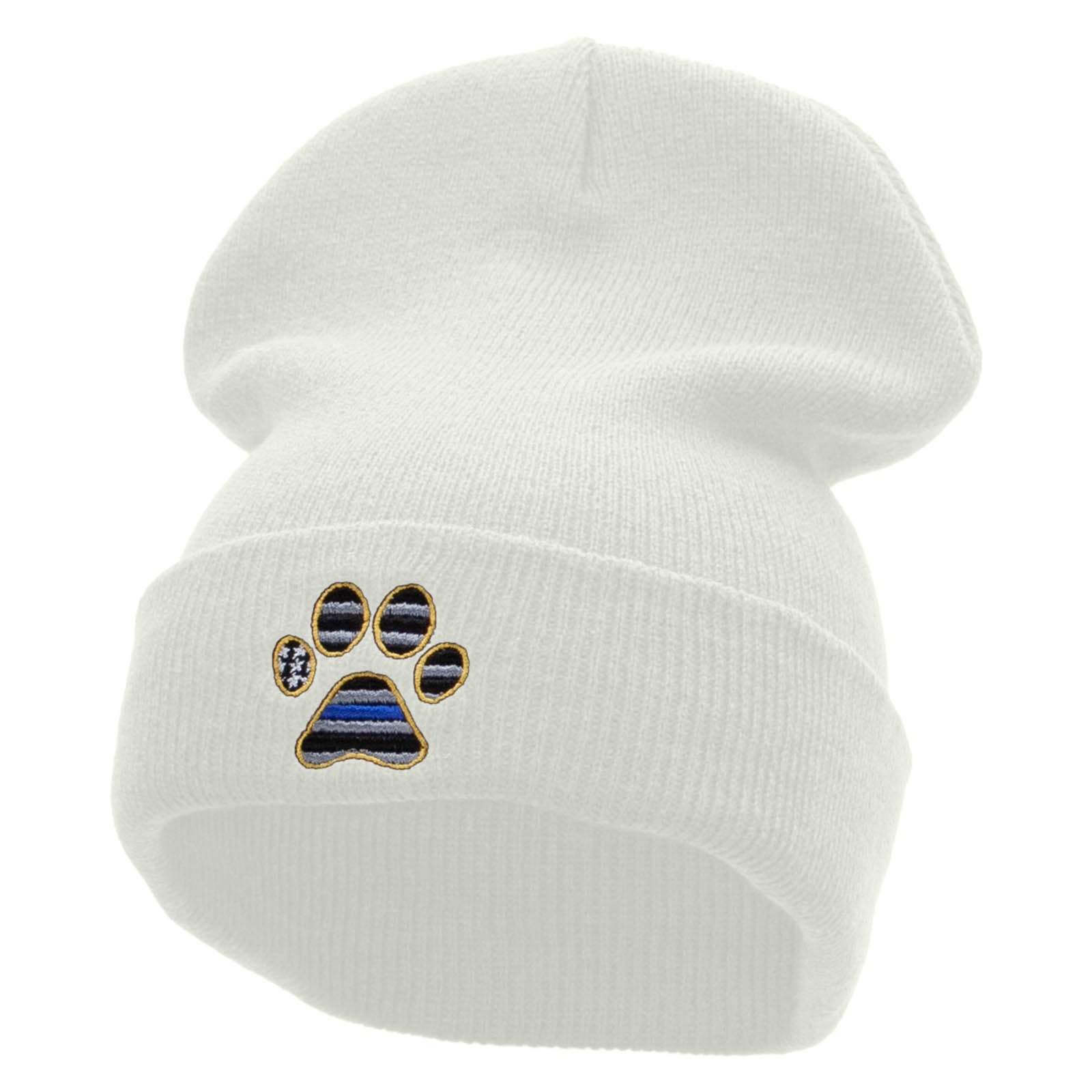 Paw Police Embroidered 12 Inch Solid Long Beanie Made in USA - White OSFM