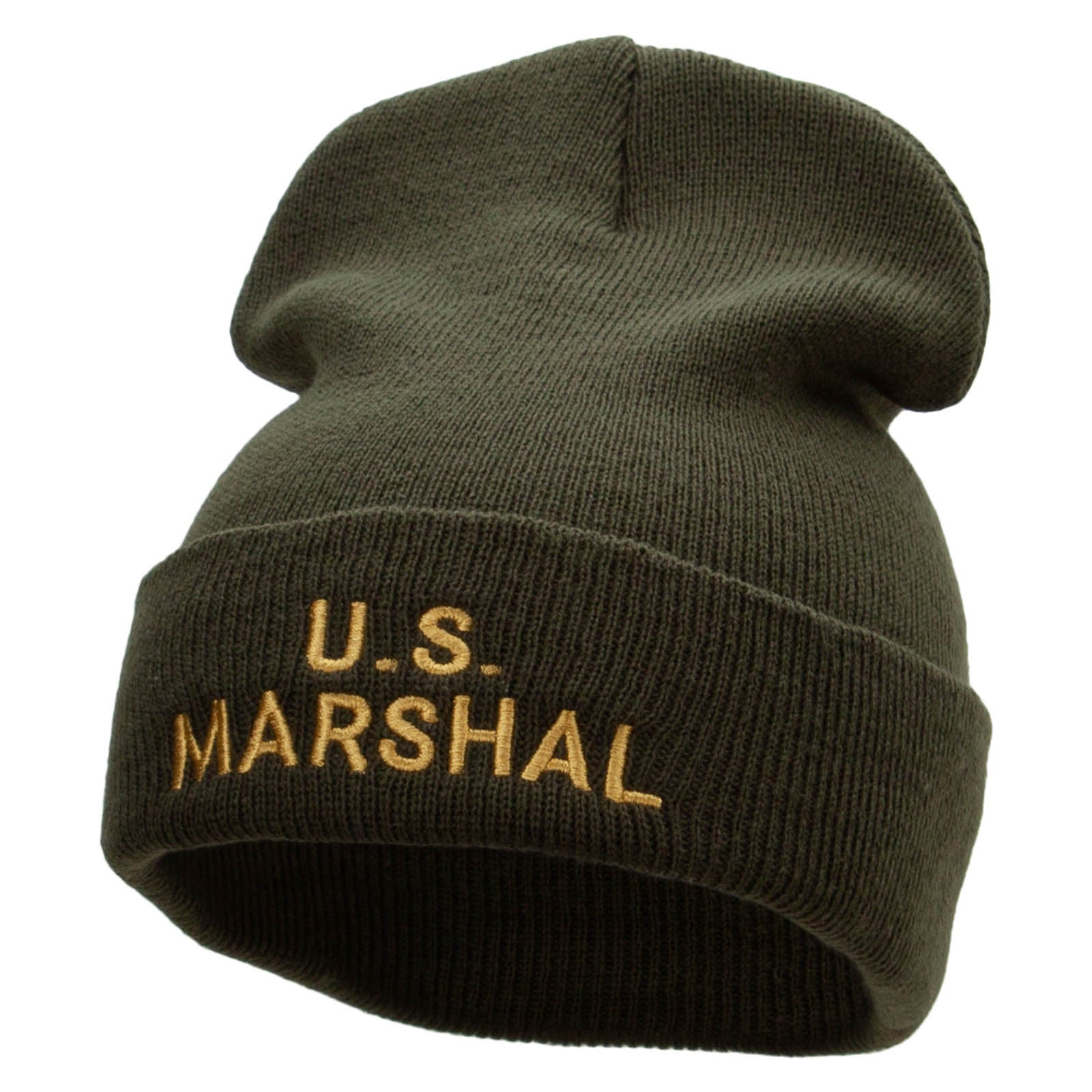 US Marshals Embroidered 12 Inch Solid Long Beanie Made in USA - Olive OSFM