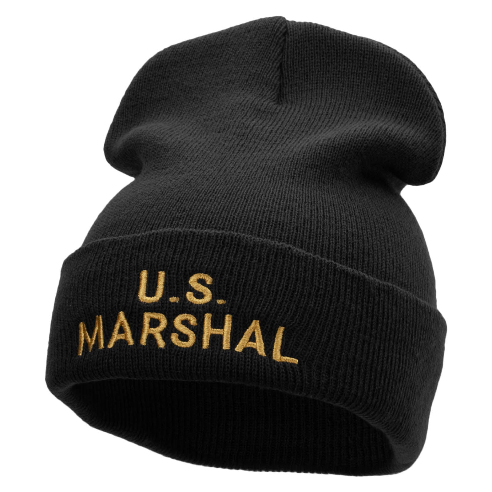 US Marshals Embroidered 12 Inch Solid Long Beanie Made in USA - Black OSFM