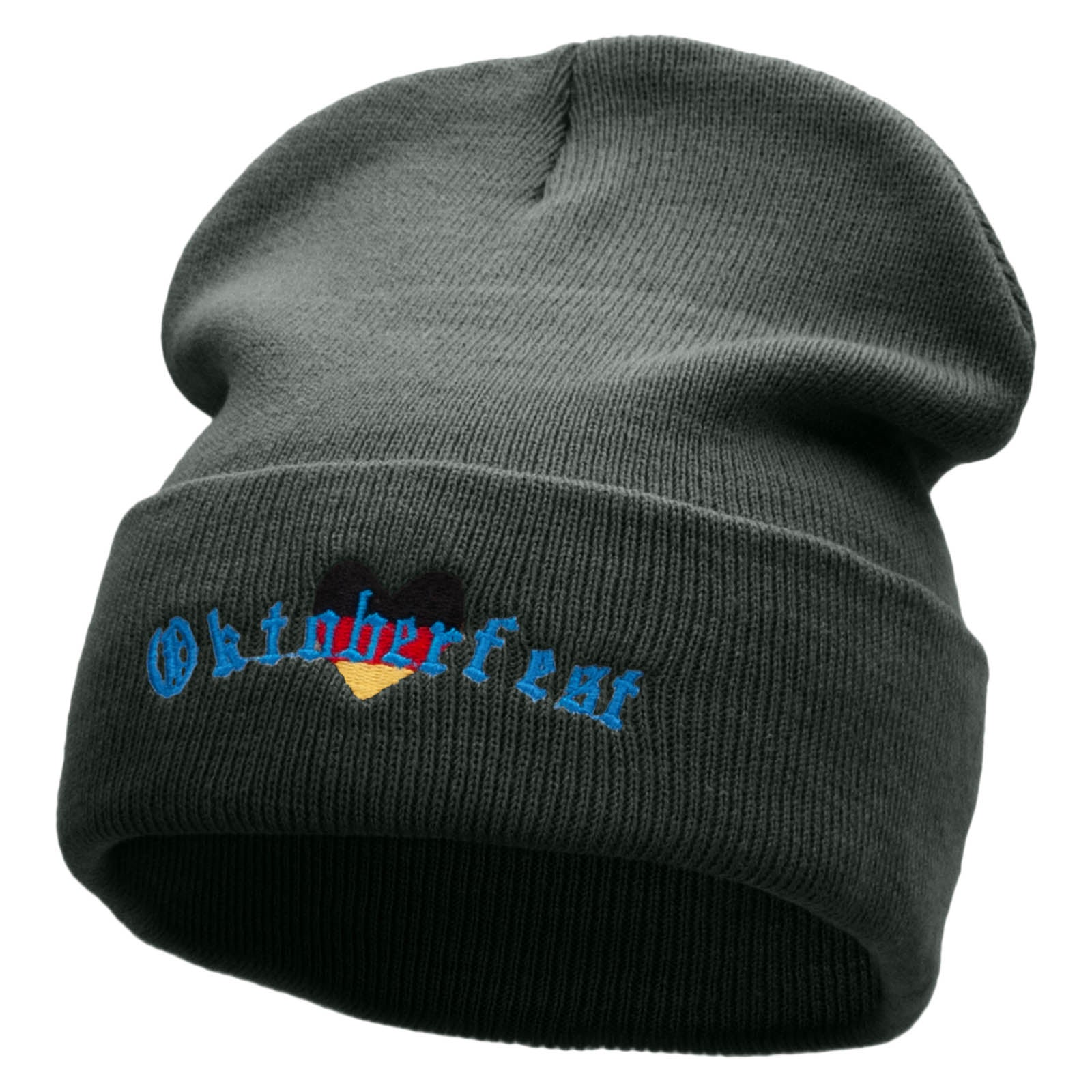 Oktoberfest Love Embroidered 12 inch Acrylic Cuffed Long Beanie - Charcoal OSFM