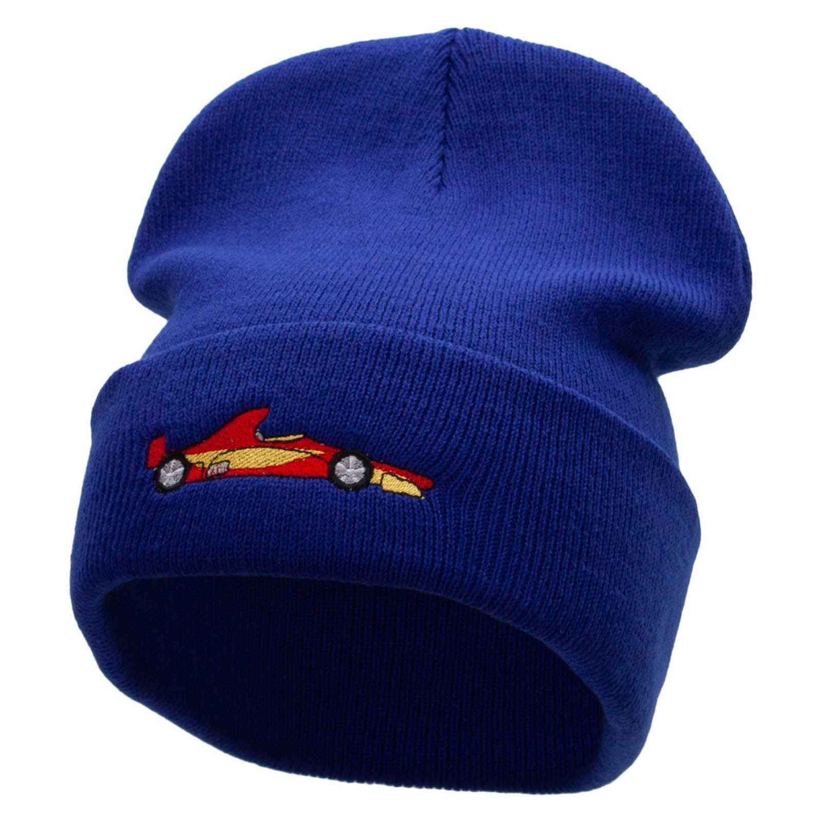 Grand Prix Racer Embroidered 12 Inch Long Knitted Beanie - Royal OSFM