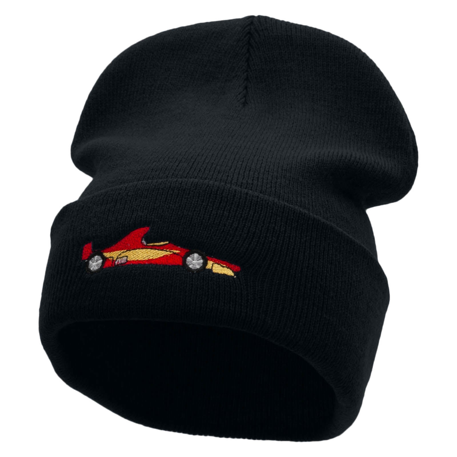 Grand Prix Racer Embroidered 12 Inch Long Knitted Beanie - Navy OSFM