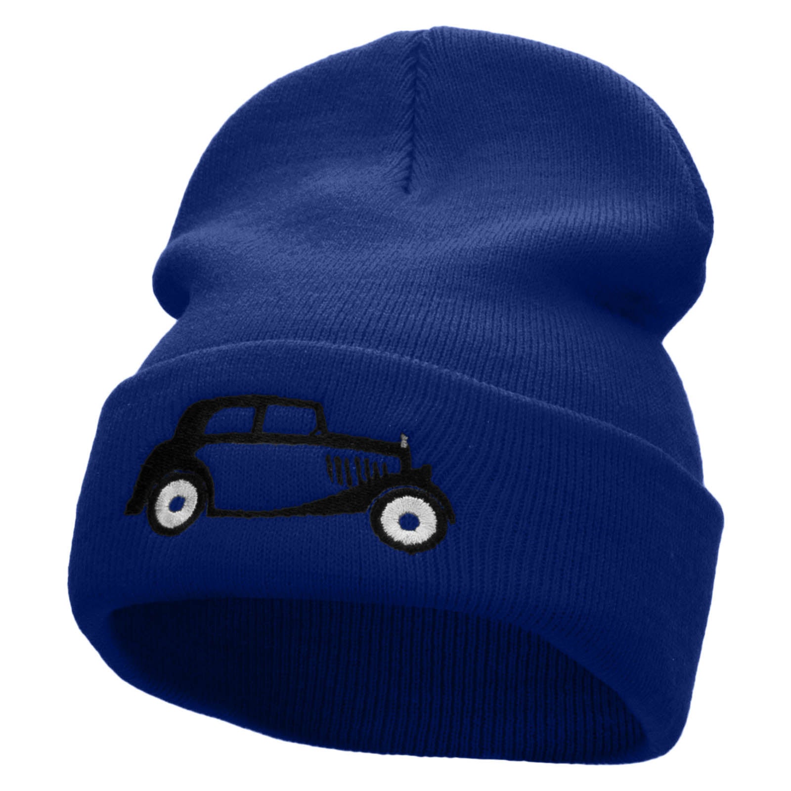 Vintage Vehicle Embroidered 12 Inch Long Knitted Beanie - Royal OSFM