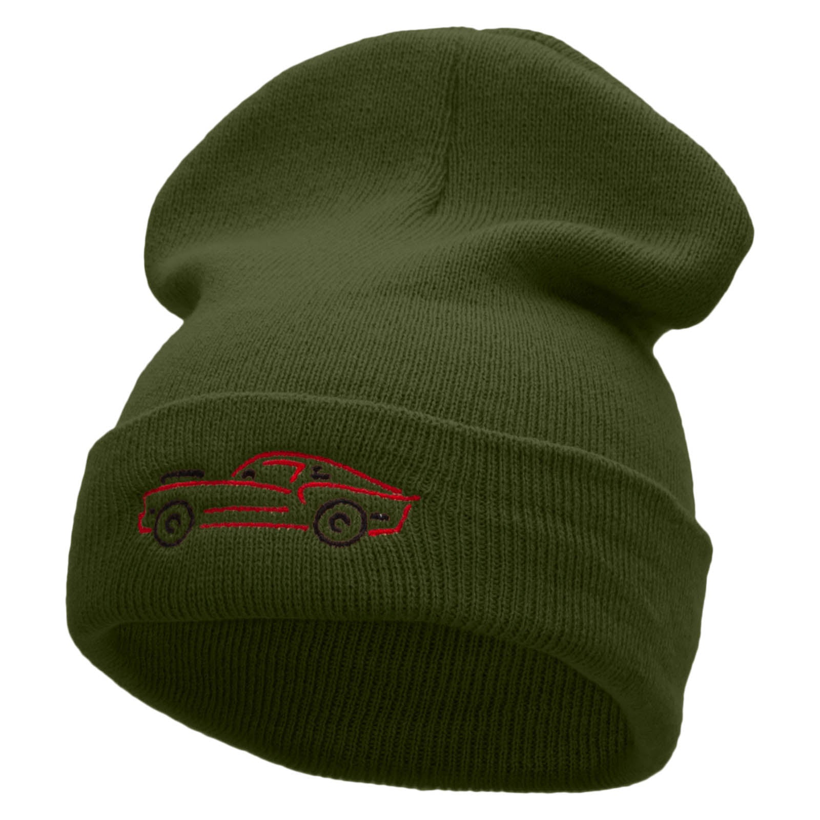 American Muscle Embroidered 12 Inch Solid Long Beanie Made in USA - Olive OSFM