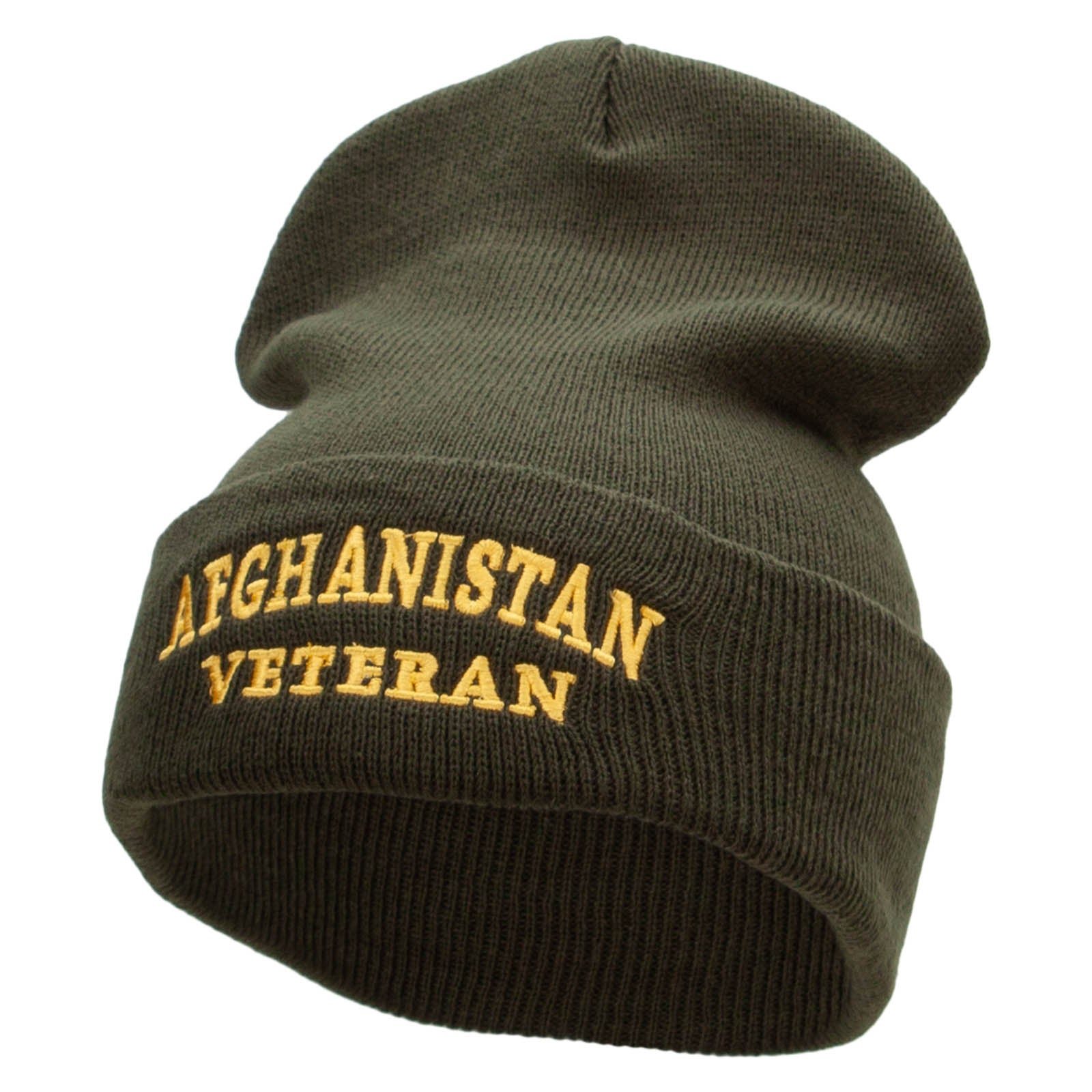 Afghanistan Vet Embroidered 12 Inch Solid Long Beanie Made in USA - Olive OSFM