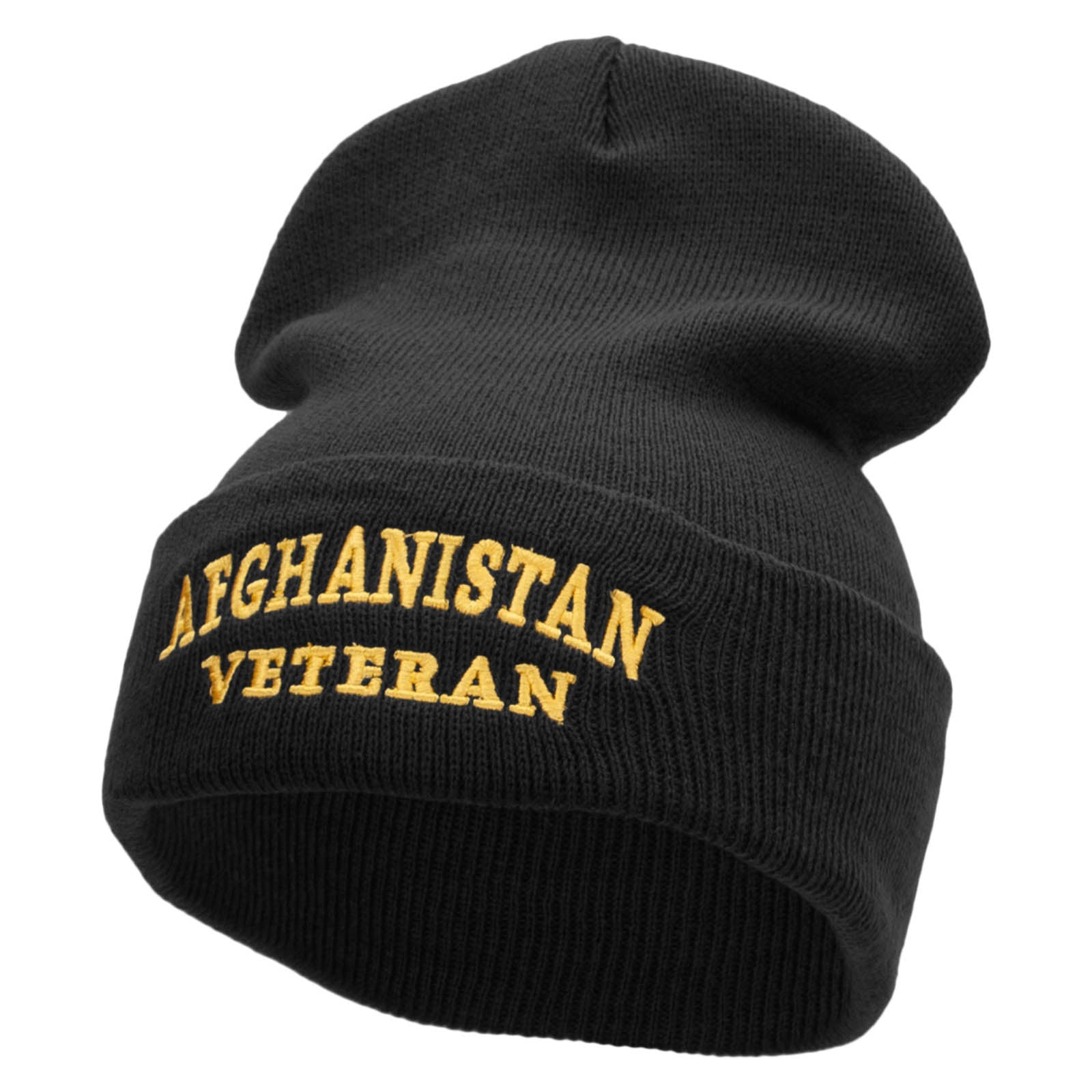 Afghanistan Vet Embroidered 12 Inch Solid Long Beanie Made in USA - Black OSFM