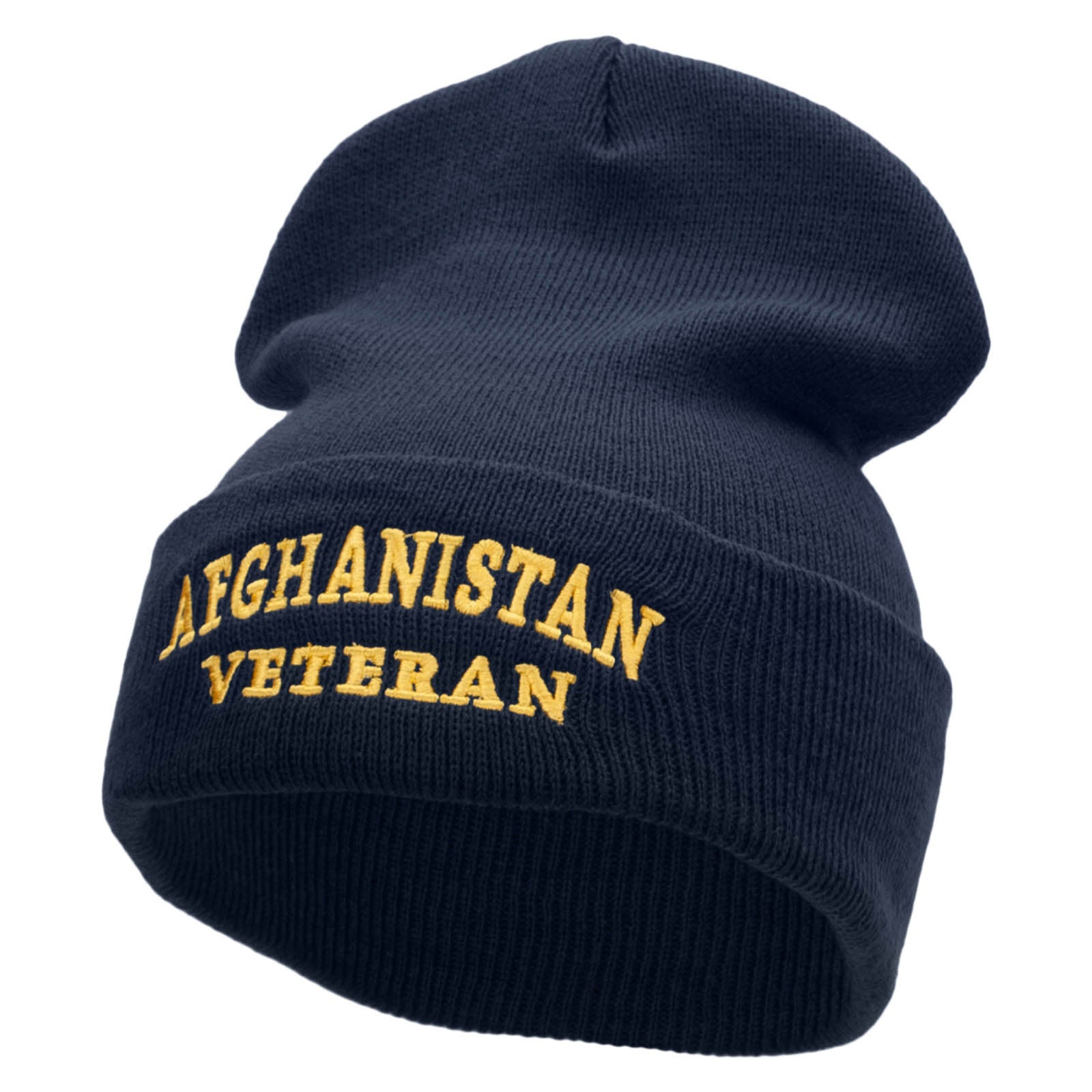 Afghanistan Vet Embroidered 12 Inch Solid Long Beanie Made in USA - Navy OSFM