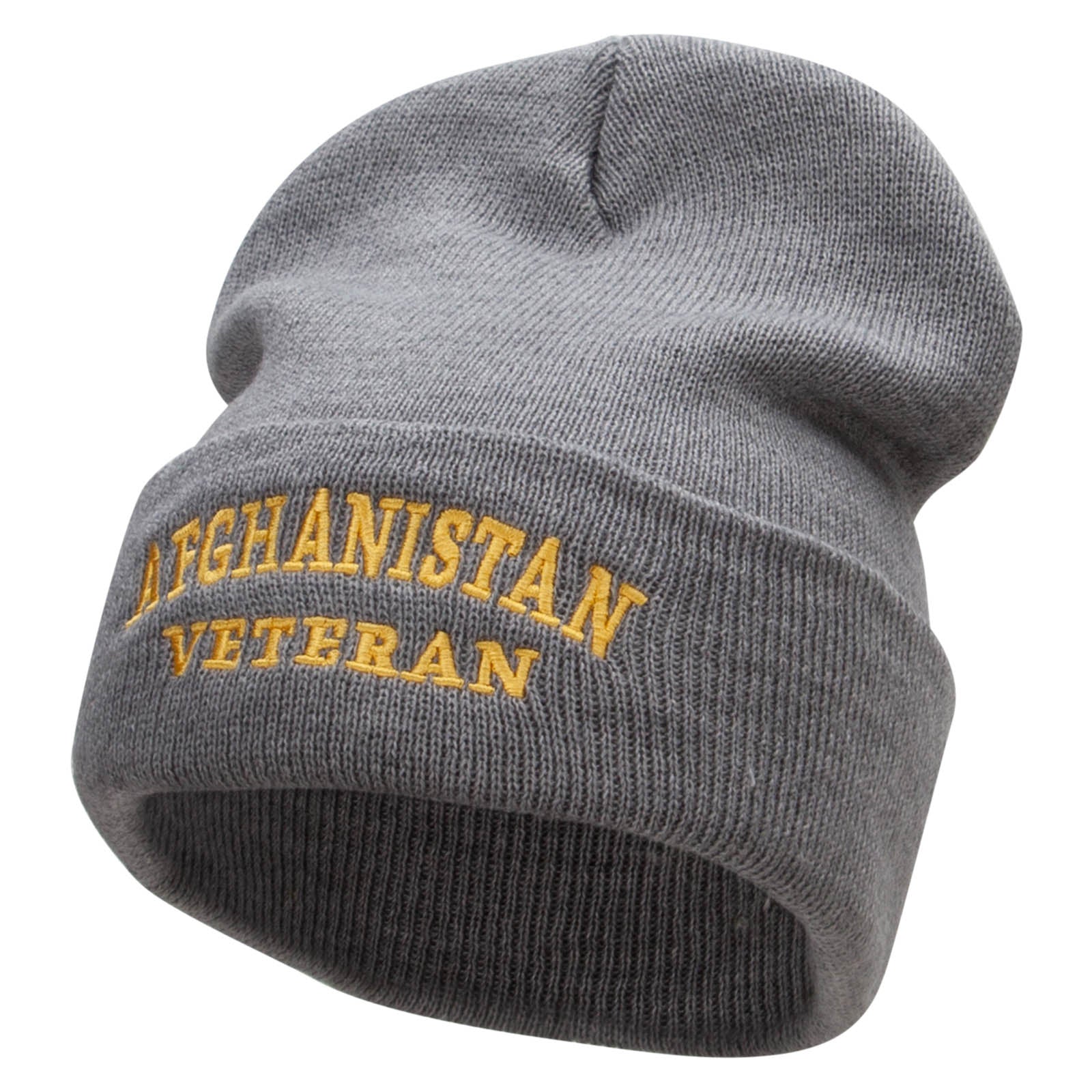Afghanistan Vet Embroidered 12 Inch Solid Long Beanie Made in USA - Lt Grey OSFM