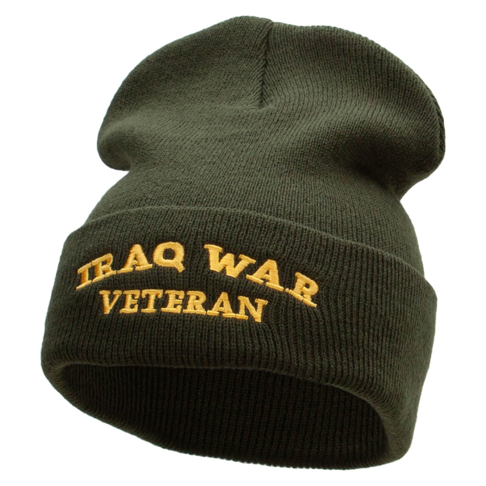 Iraq War Vet Embroidered 12 Inch Solid Long Beanie Made in USA - Olive OSFM