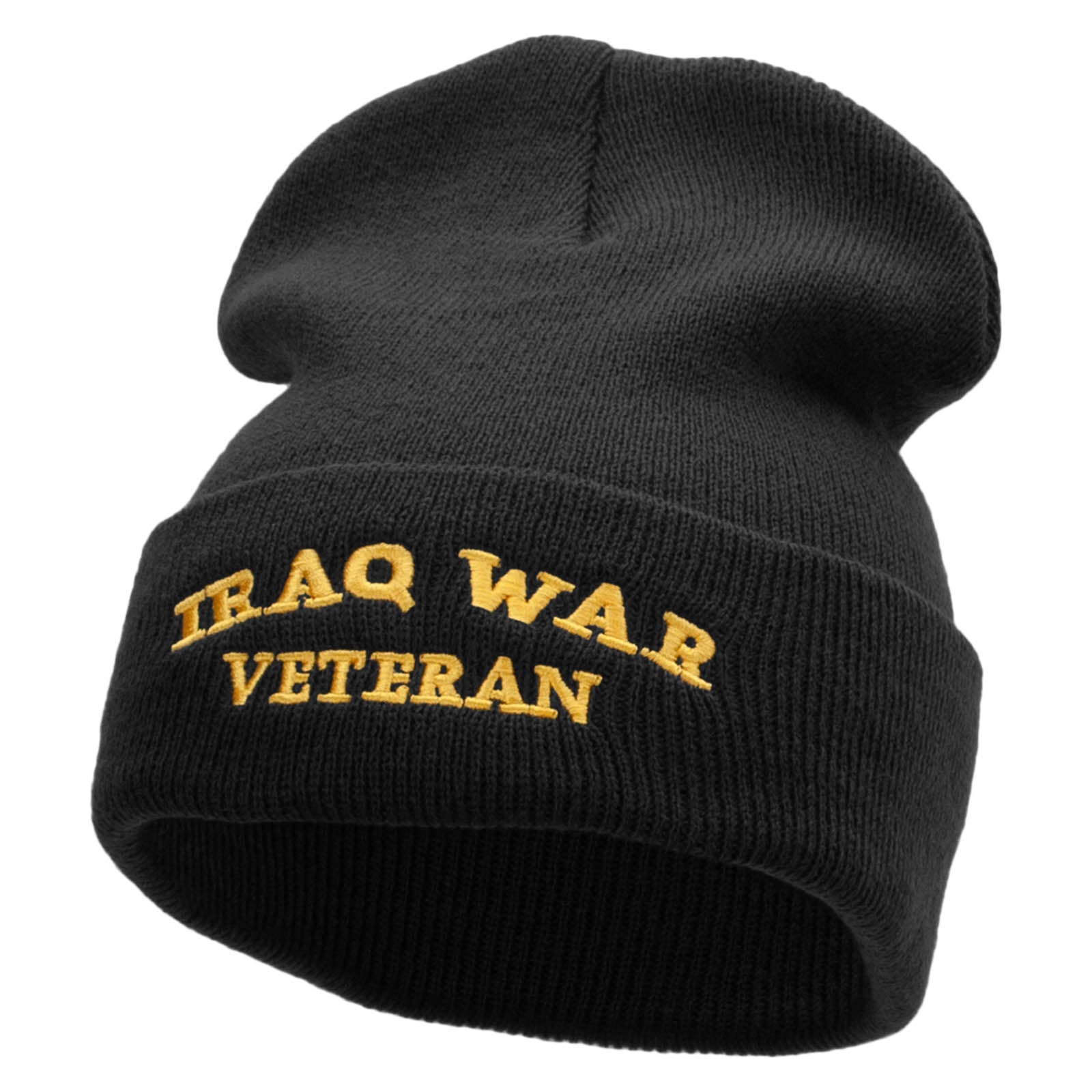 Iraq War Vet Embroidered 12 Inch Solid Long Beanie Made in USA - Black OSFM
