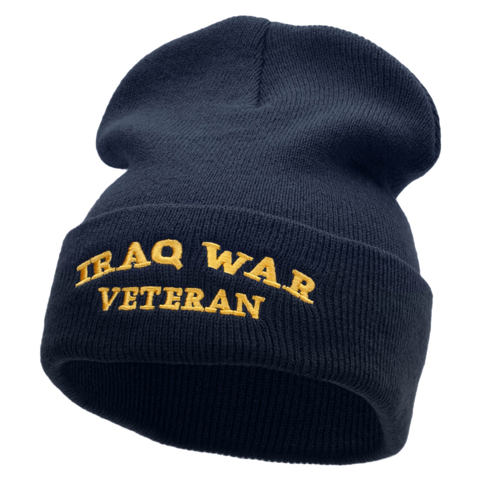 Iraq War Vet Embroidered 12 Inch Solid Long Beanie Made in USA - Navy OSFM