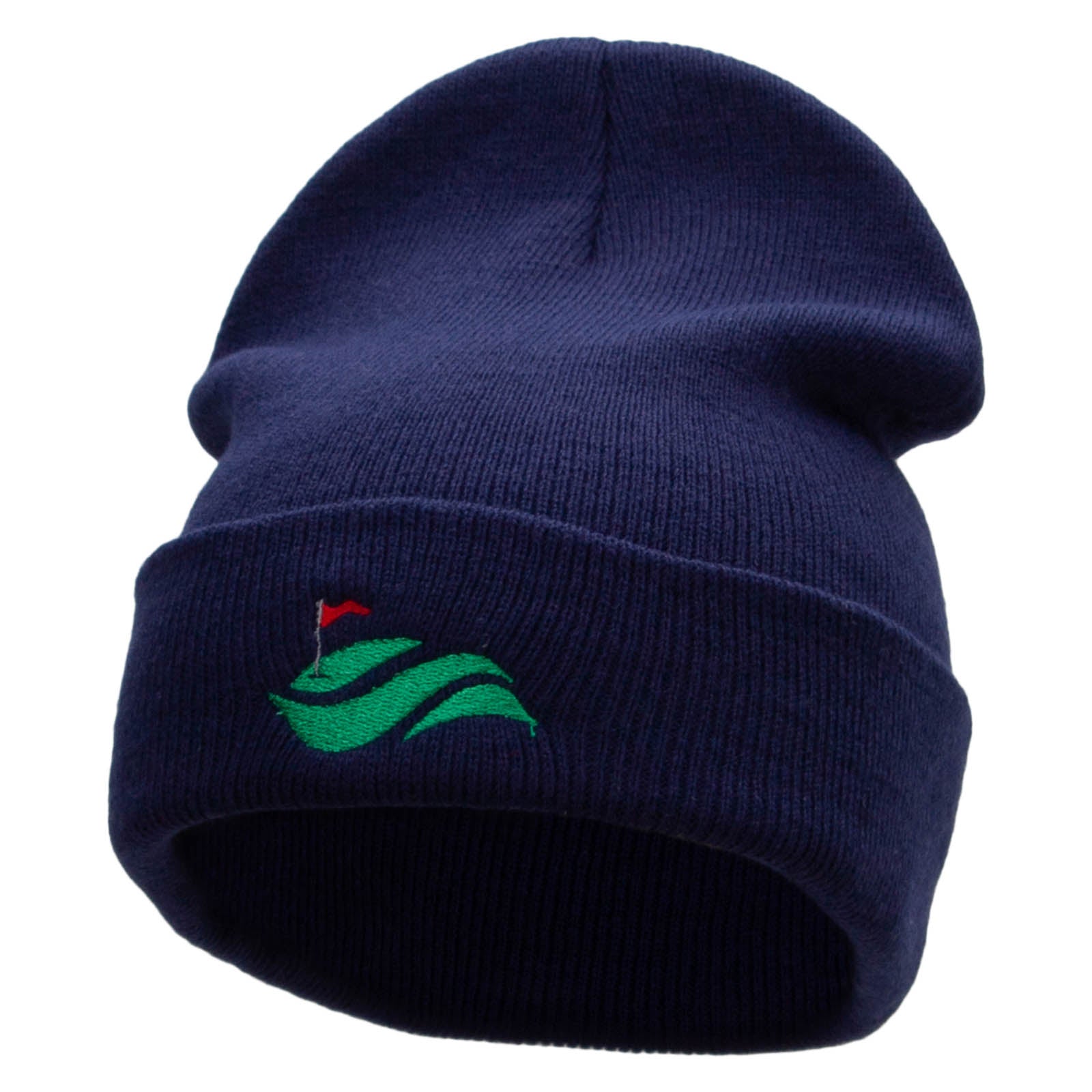 Golf Cup and Greens Embroidered 12 inch Acrylic Cuffed Long Beanie - Navy OSFM