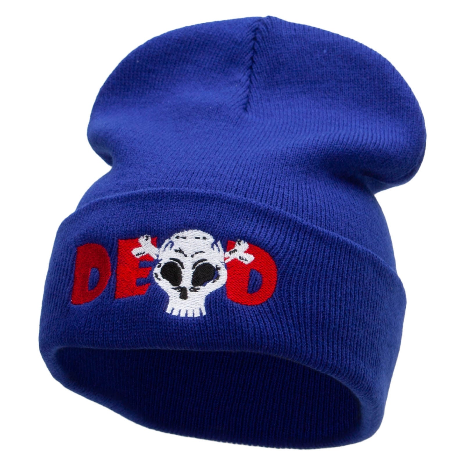 Dead Skull Embroidered 12 Inch Long Knitted Beanie - Royal OSFM