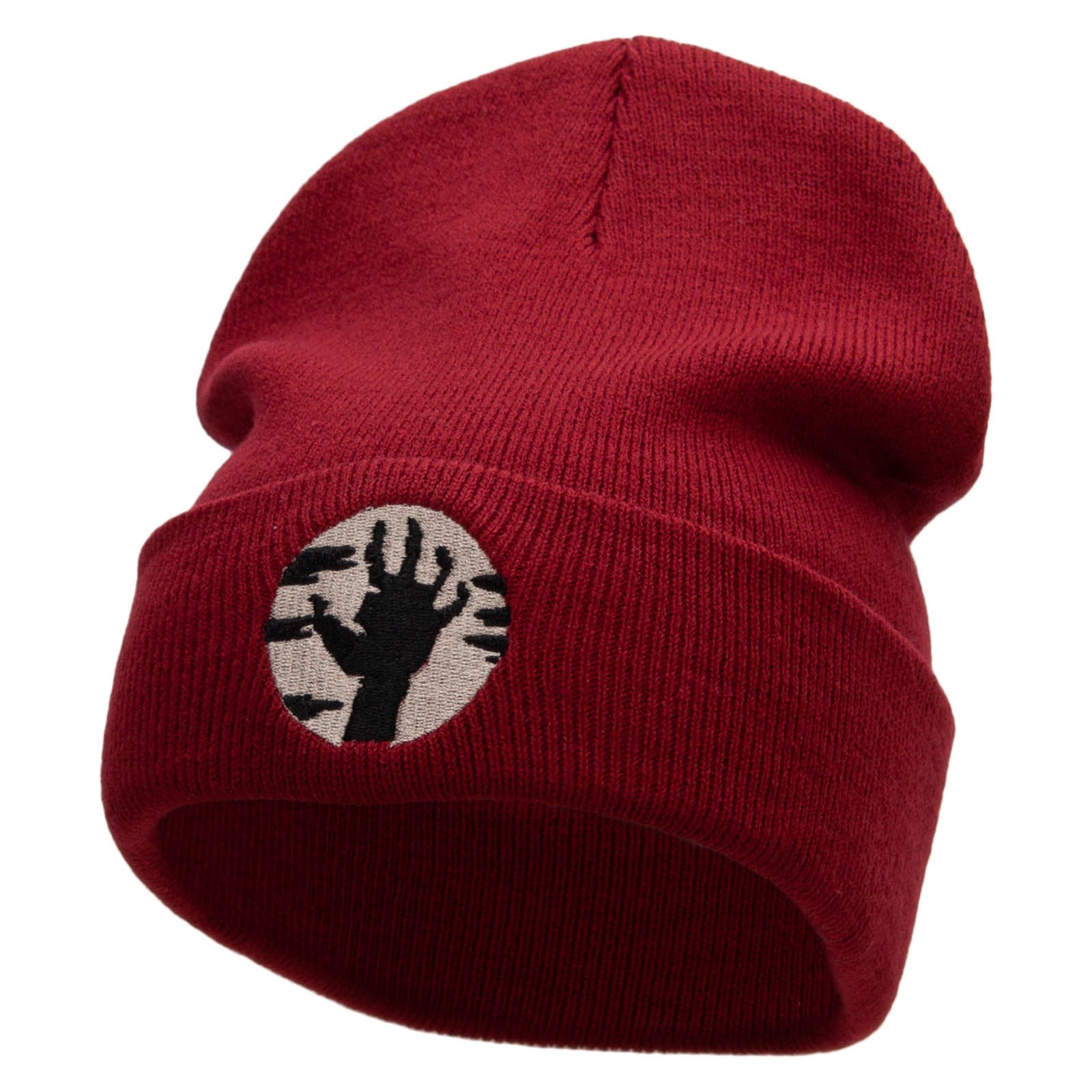 Awaken Embroidered 12 Inch Long Knitted Beanie - Maroon OSFM