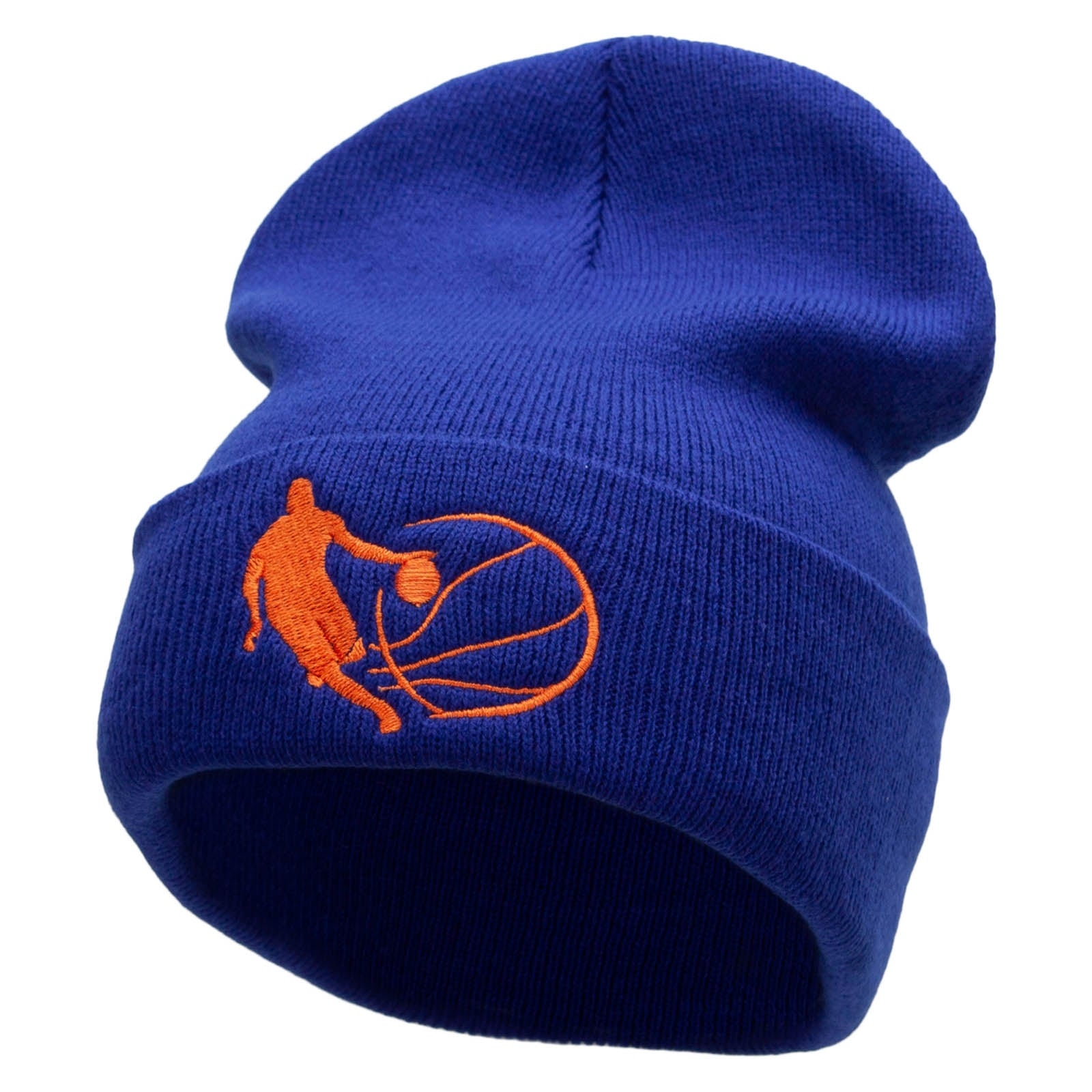 Basketball Dribble Embroidered 12 Inch Long Knitted Beanie - Royal OSFM