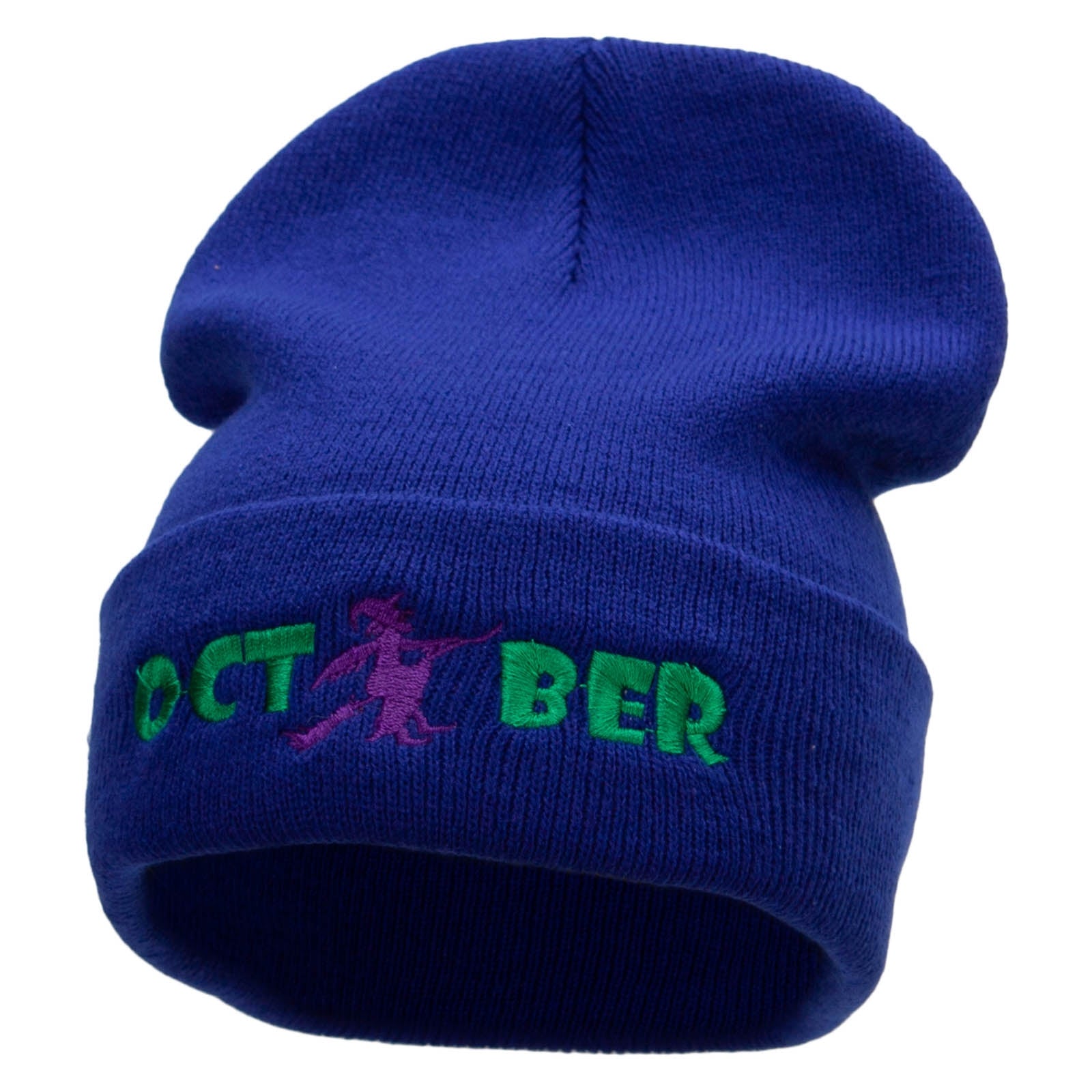 October Witch Embroidered 12 Inch Long Knitted Beanie - Royal OSFM