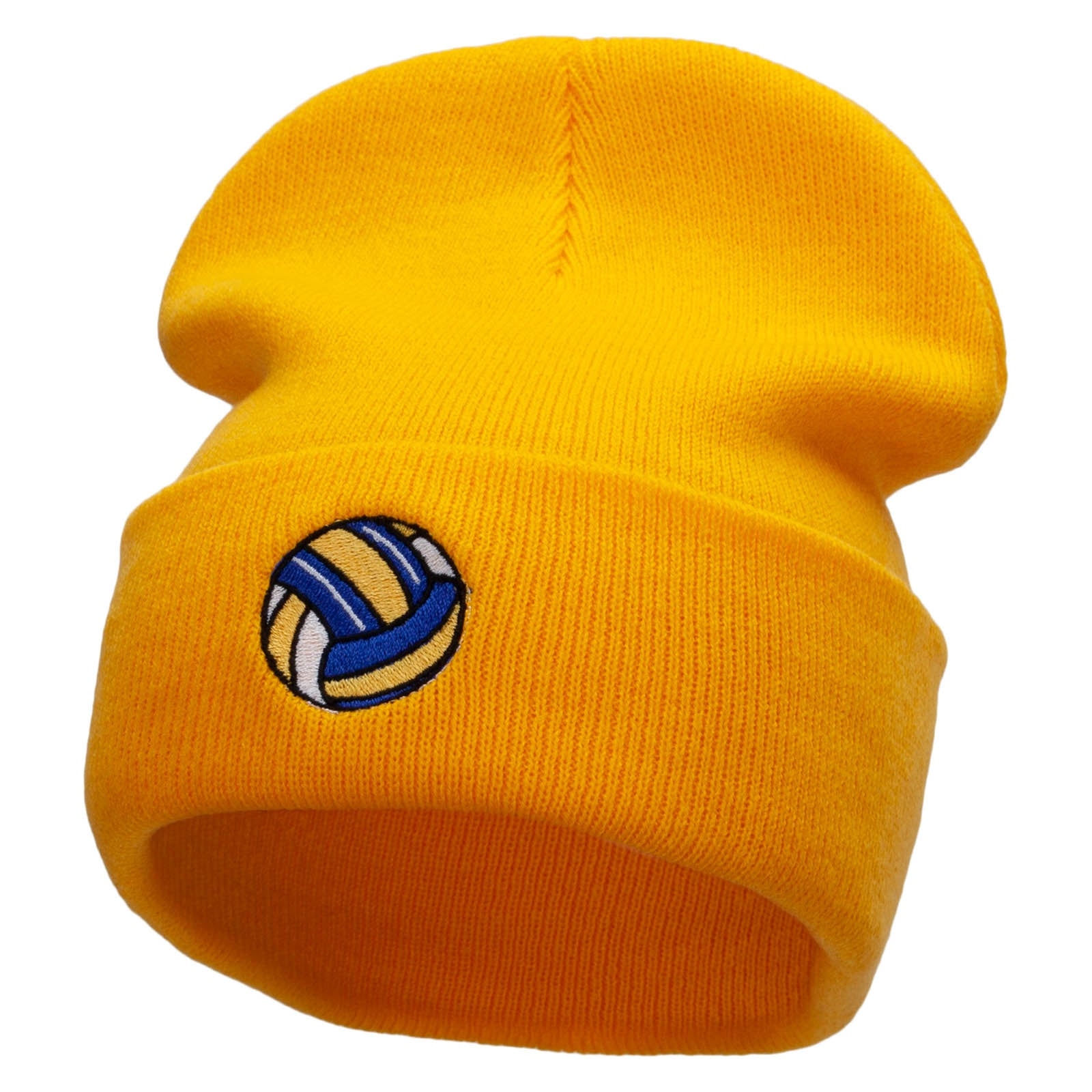 Volleyball Time Embroidered 12 Inch Long Knitted Beanie - Yellow OSFM