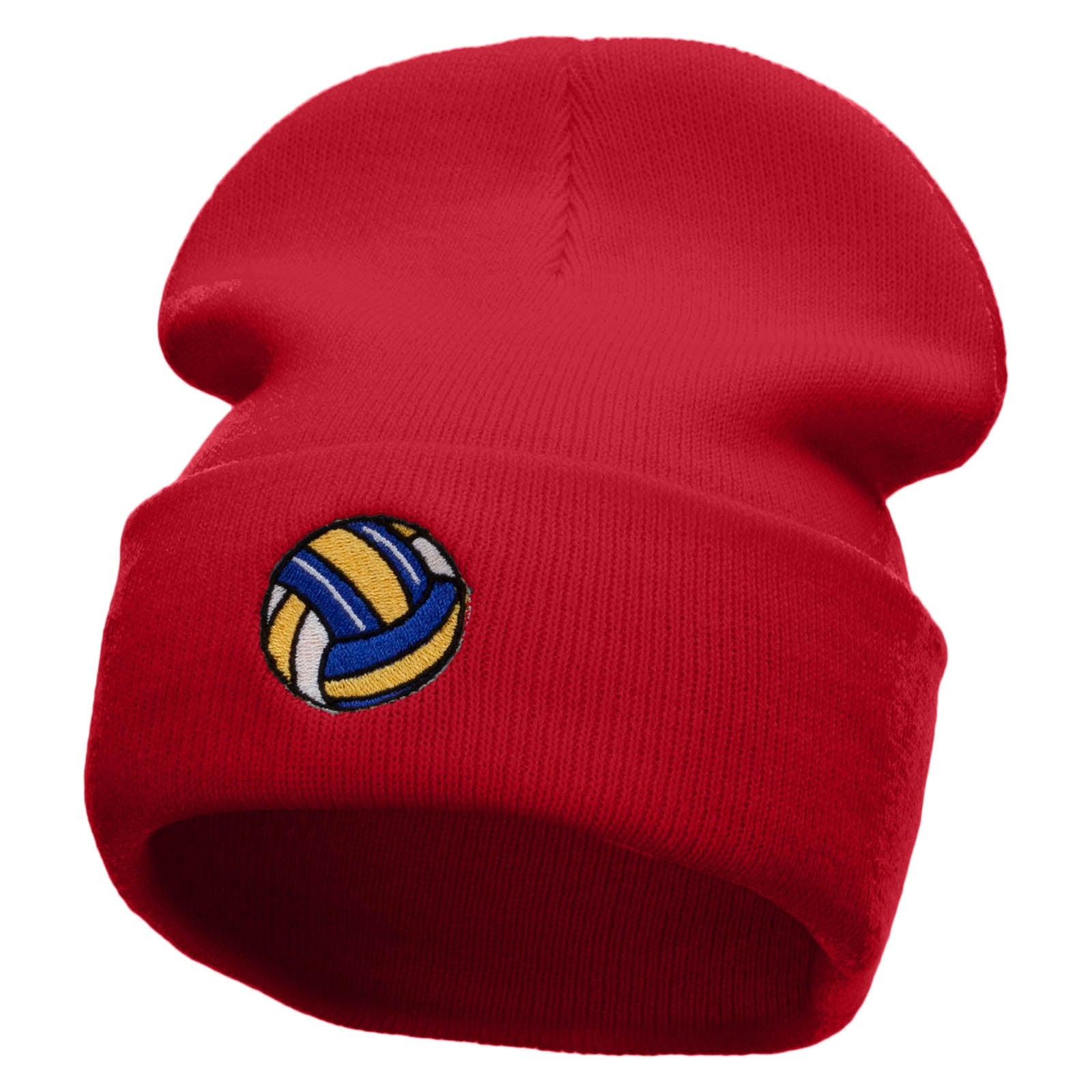 Volleyball Time Embroidered 12 Inch Long Knitted Beanie - Red OSFM