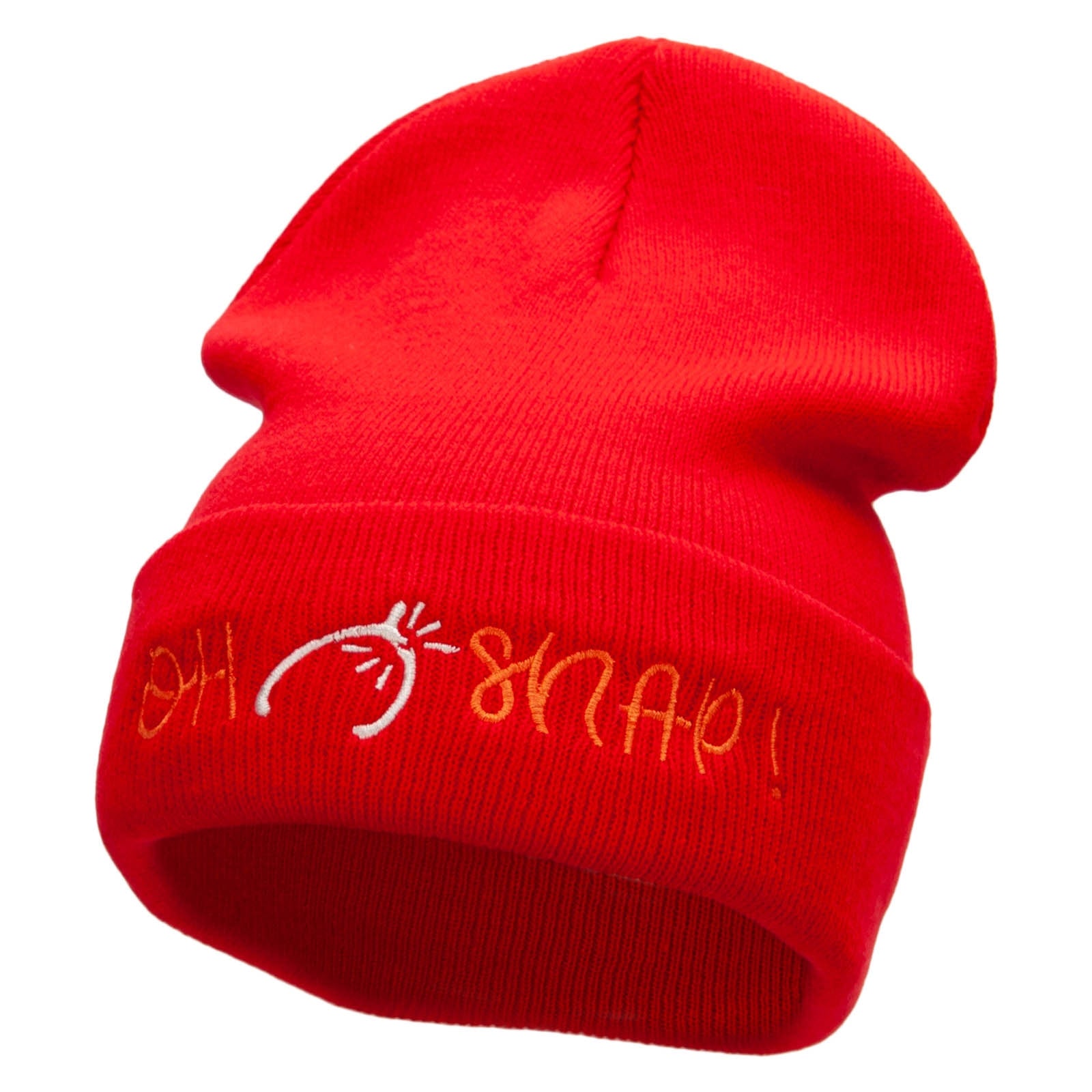 Oh Snap Embroidered 12 Inch Long Knitted Beanie - Red OSFM