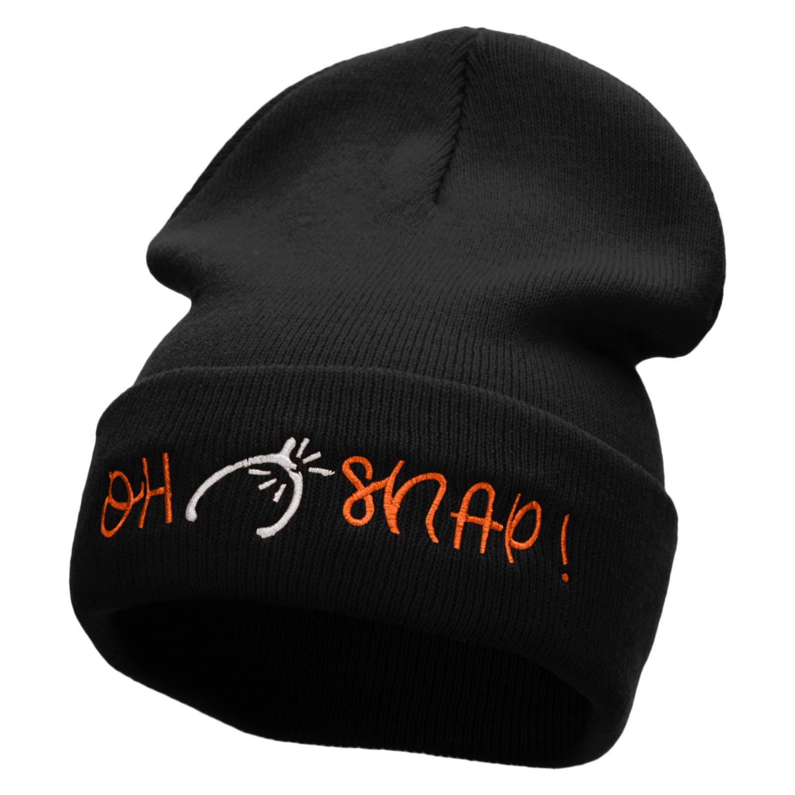 Oh Snap Embroidered 12 Inch Long Knitted Beanie - Black OSFM