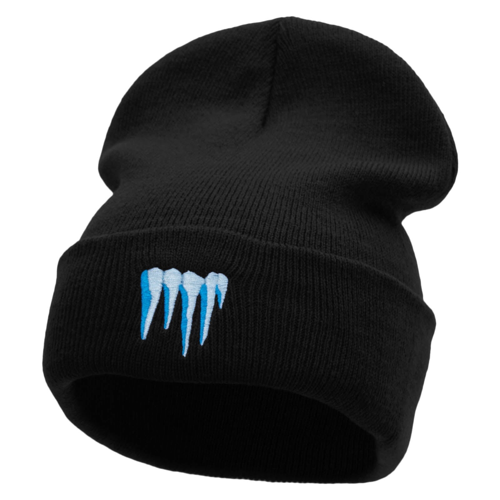 Frozen Ice Embroidered 12 Inch Long Knitted Beanie - Black OSFM