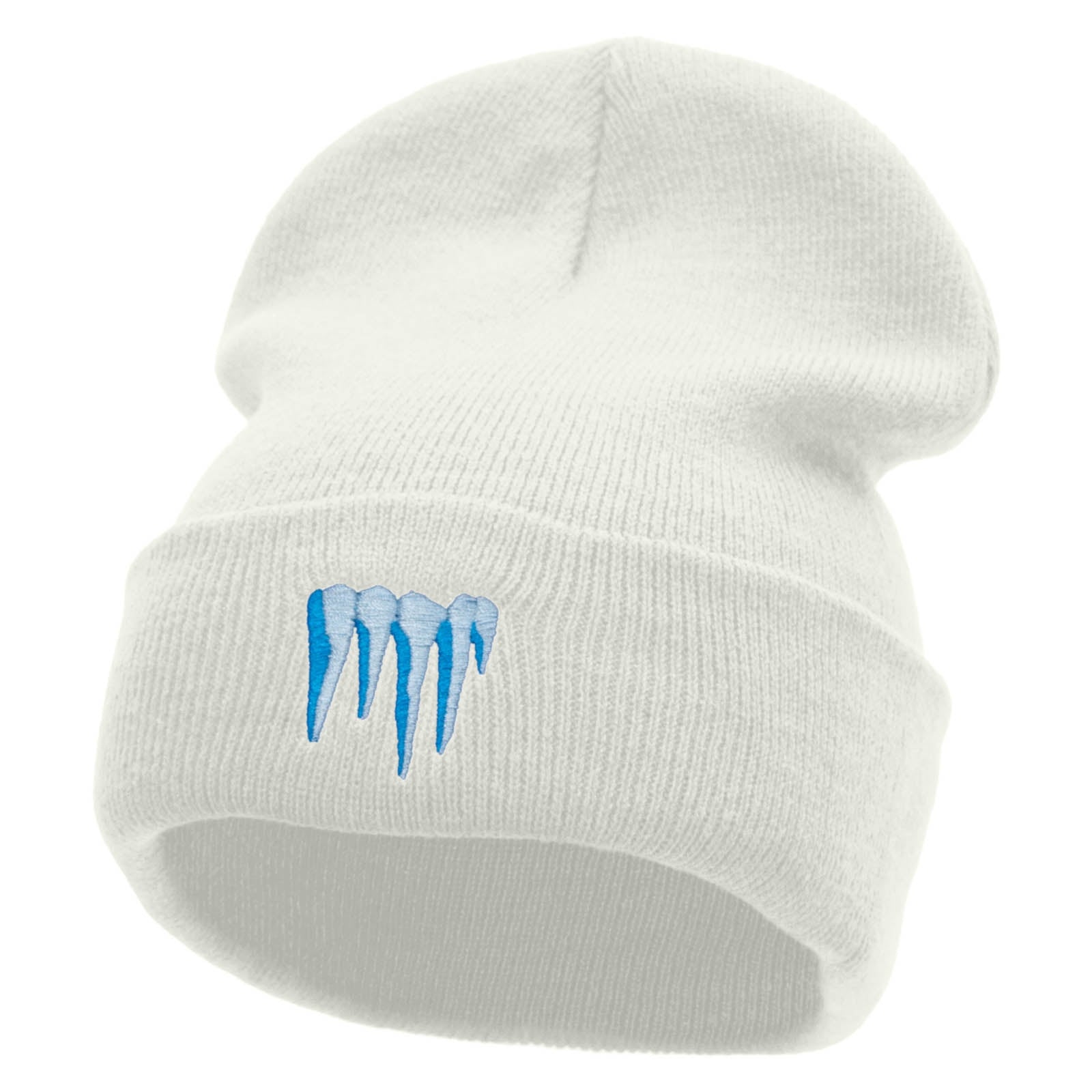 Frozen Ice Embroidered 12 Inch Long Knitted Beanie - White OSFM