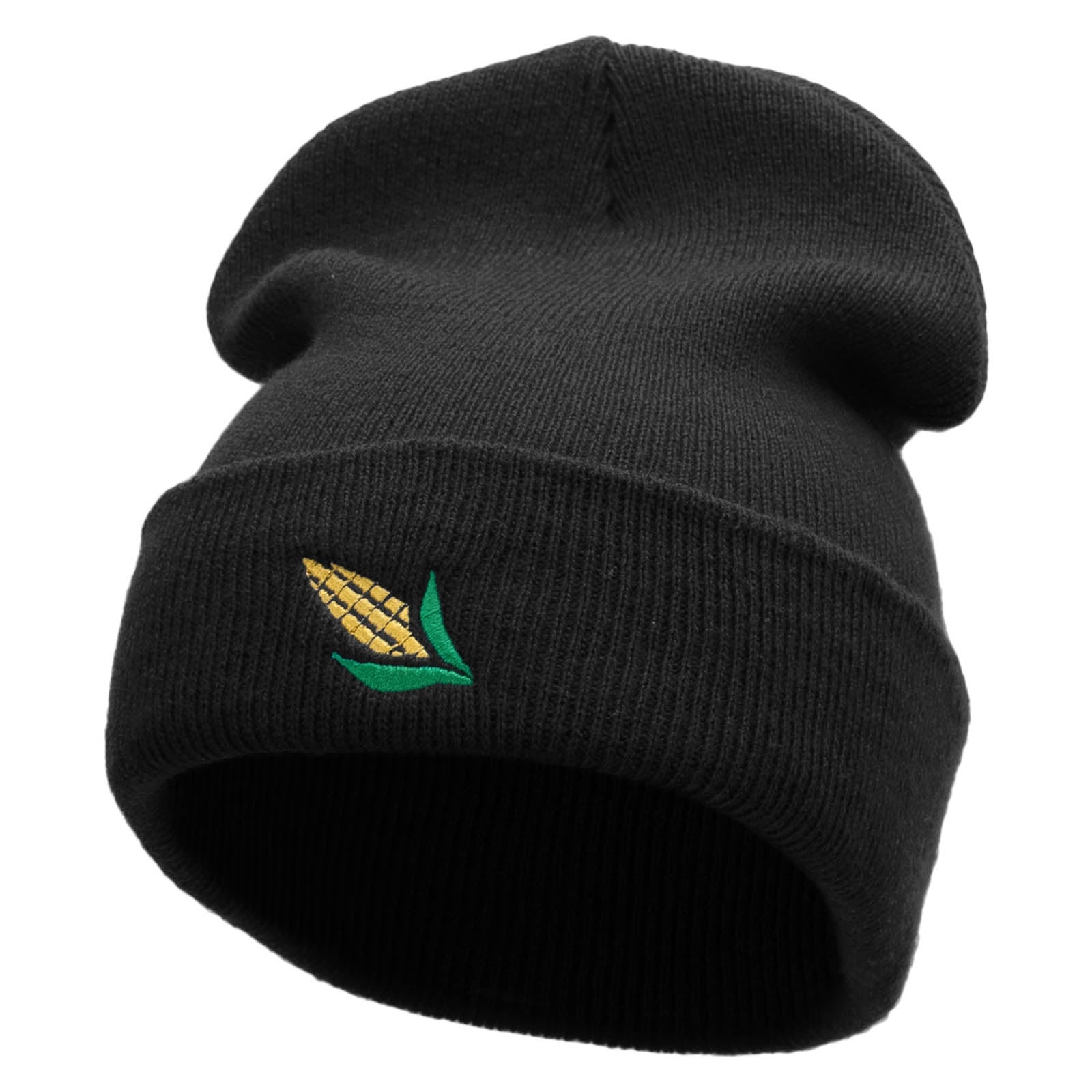 Corn Cob Embroidered 12 Inch Solid Long Beanie Made in USA - Black OSFM
