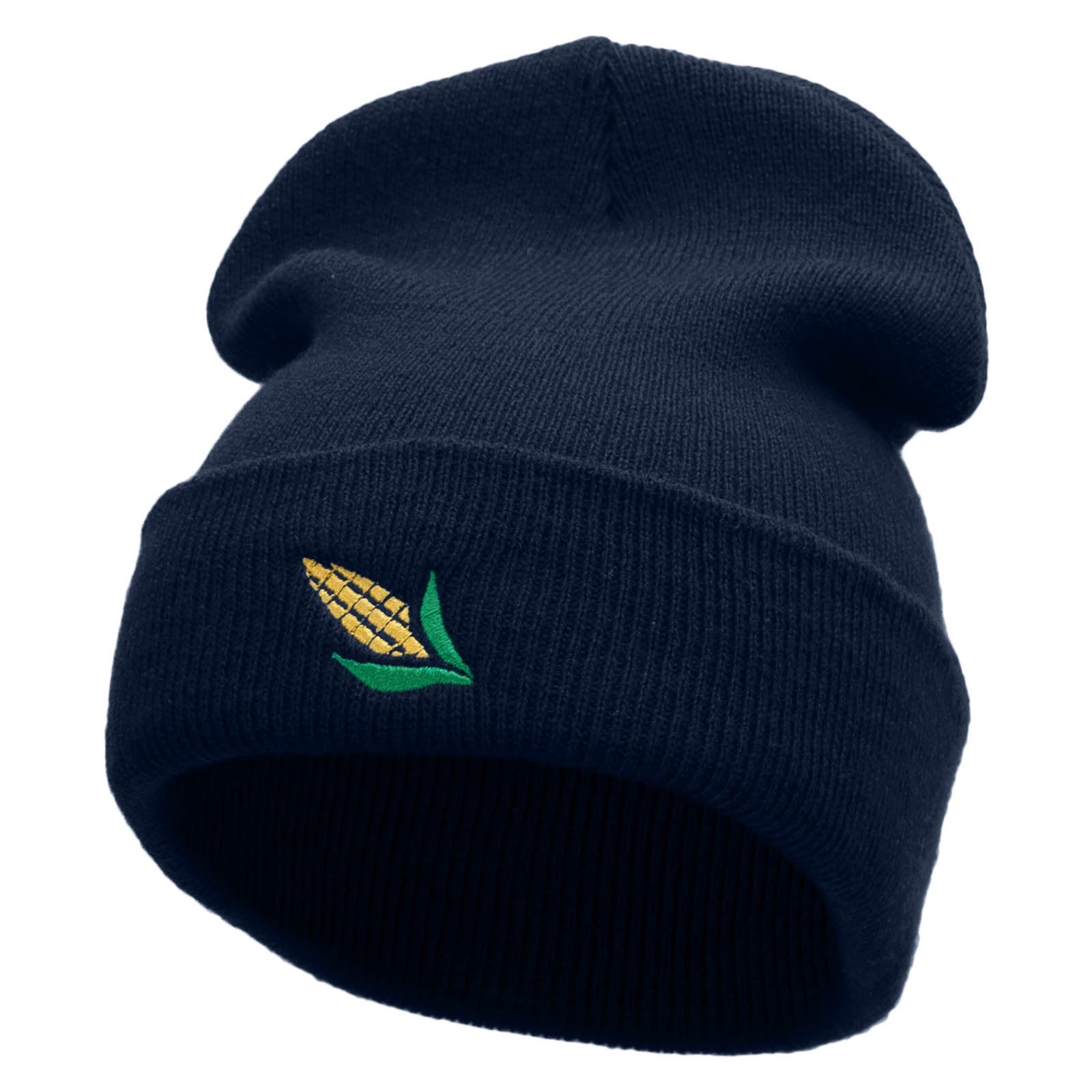 Corn Cob Embroidered 12 Inch Solid Long Beanie Made in USA - Navy OSFM