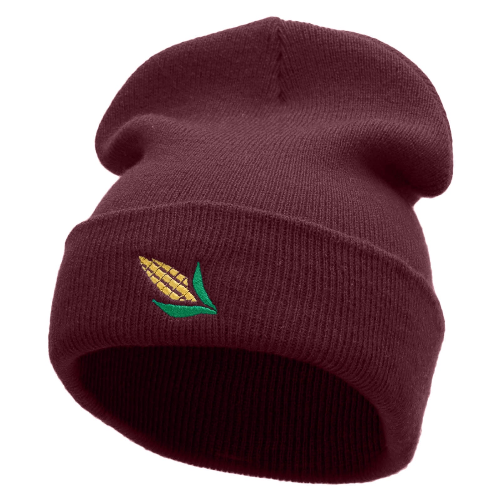 Corn Cob Embroidered 12 Inch Solid Long Beanie Made in USA - Burgundy OSFM