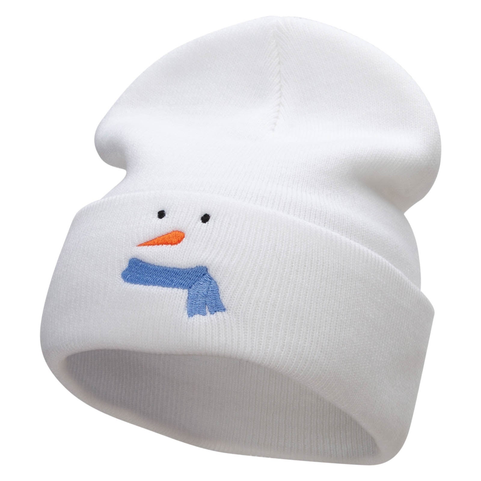 Minimal Snowman Embroidered 12 Inch Long Knitted Beanie - White OSFM