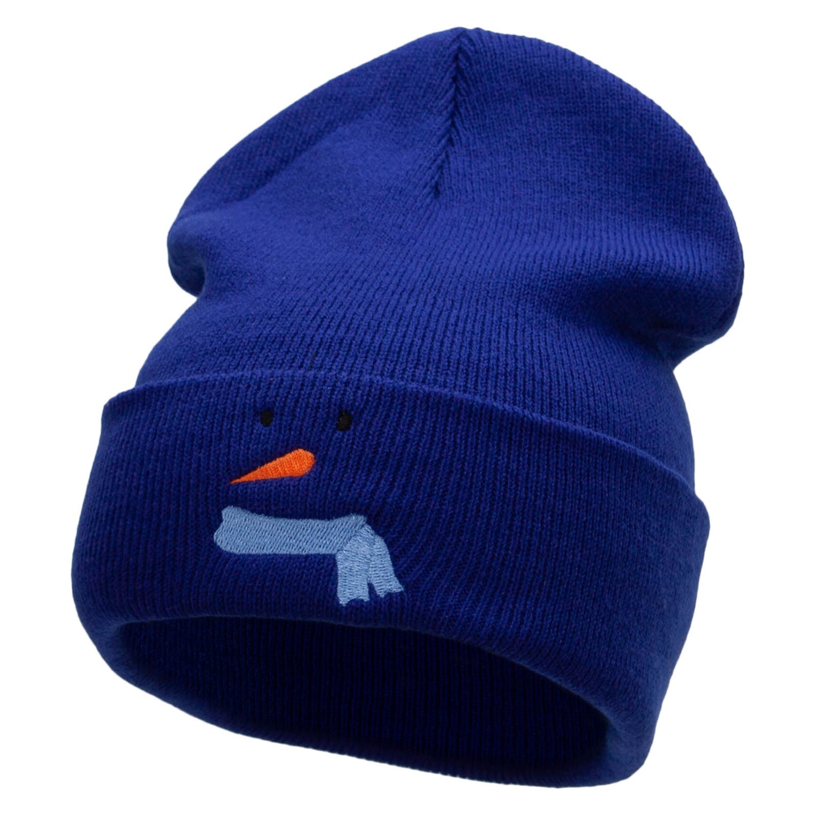 Minimal Snowman Embroidered 12 Inch Long Knitted Beanie - Royal OSFM