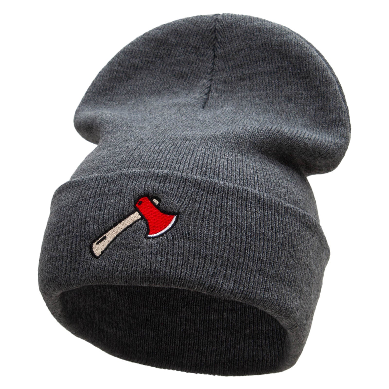 Camping Hatchet Embroidered 12 Inch Long Knitted Beanie - Dk Grey OSFM