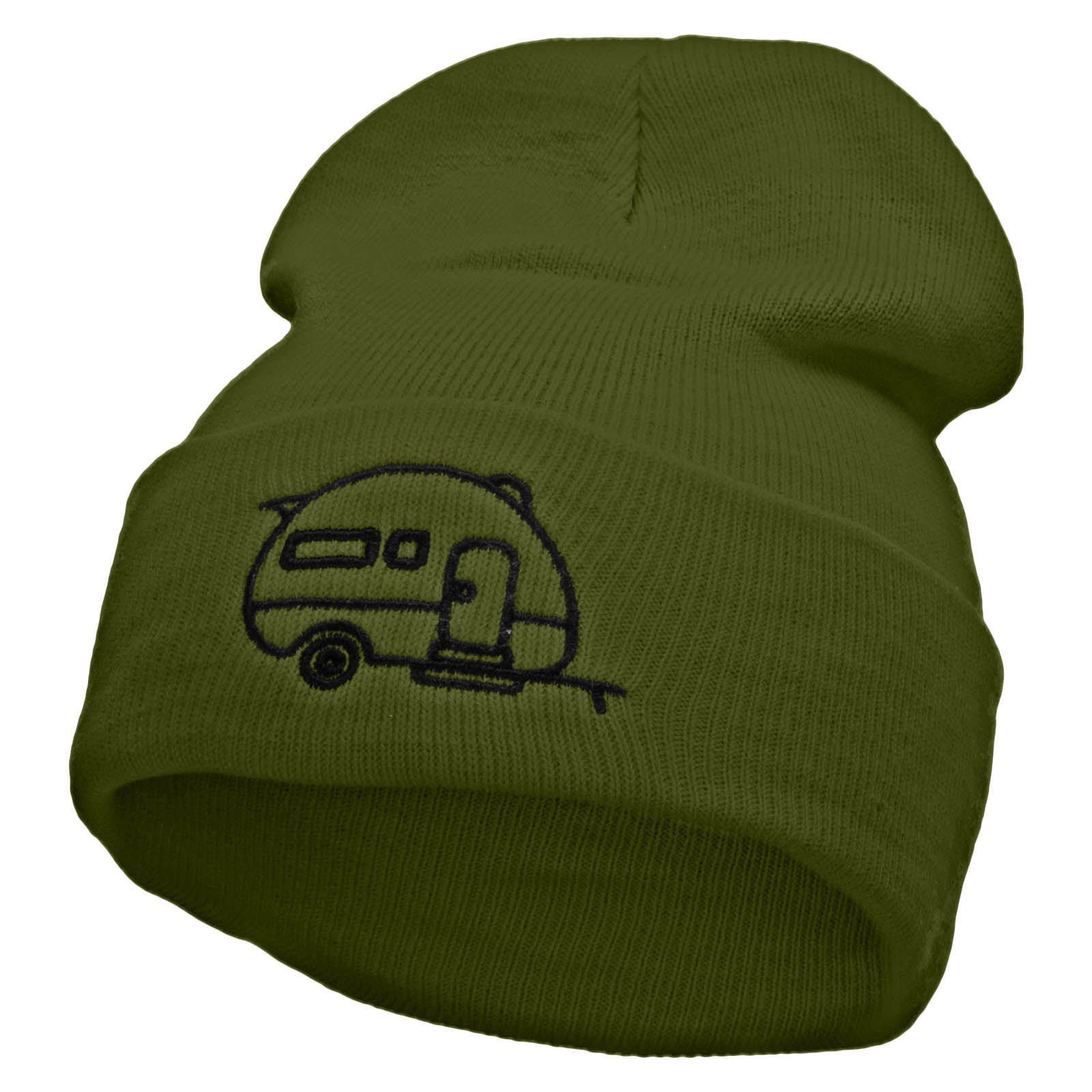 RV Camper Trailer Embroidered 12 inch Acrylic Cuffed Long Beanie - Olive OSFM