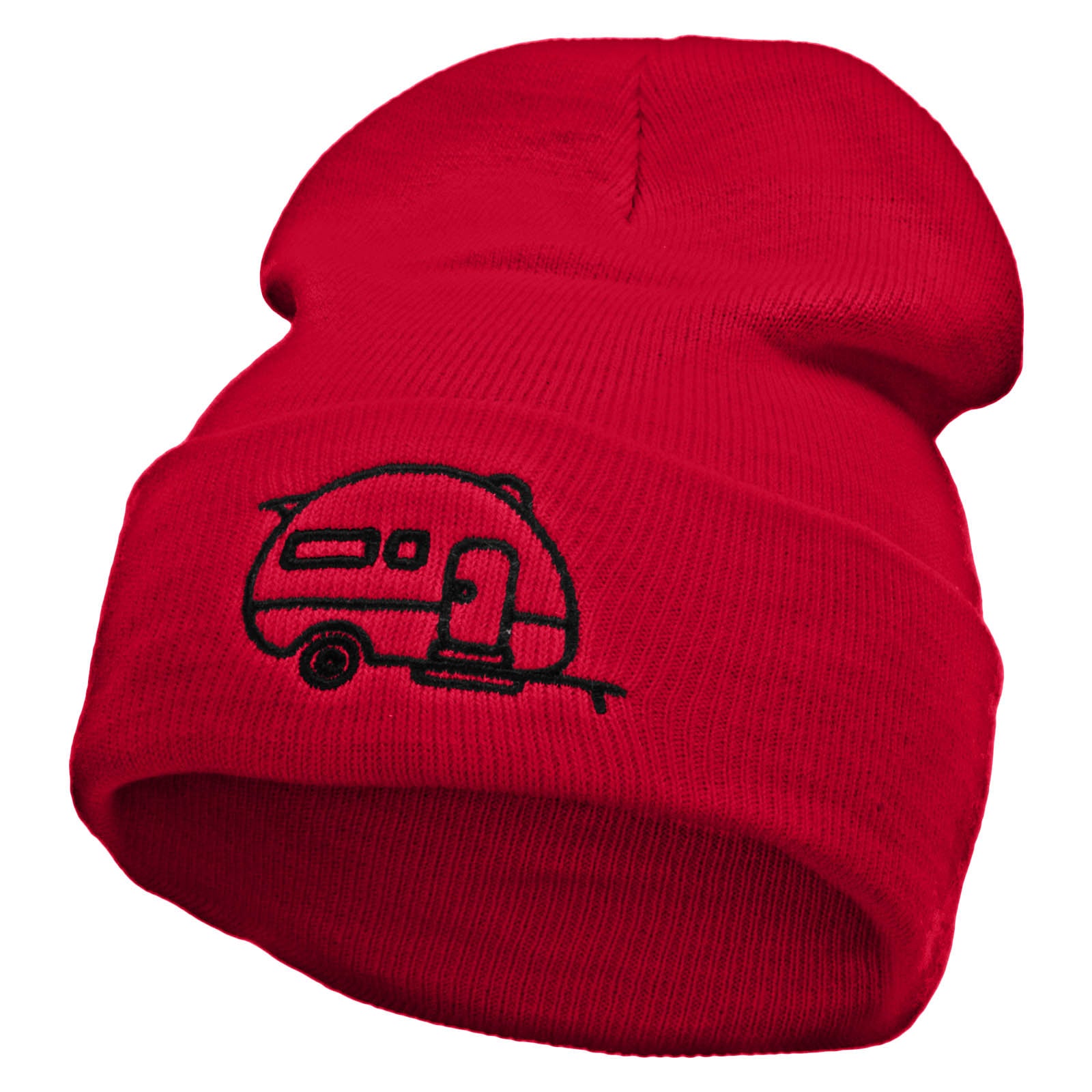 RV Camper Trailer Embroidered 12 inch Acrylic Cuffed Long Beanie - Red OSFM
