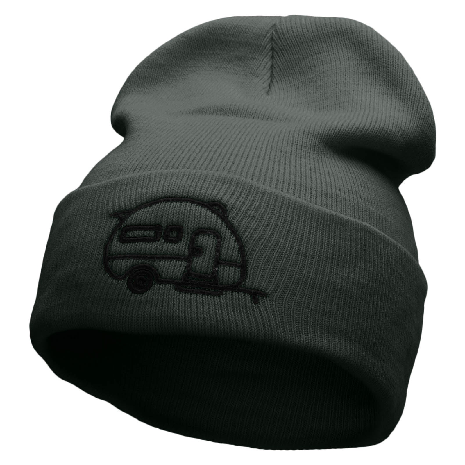 RV Camper Trailer Embroidered 12 inch Acrylic Cuffed Long Beanie - Charcoal OSFM