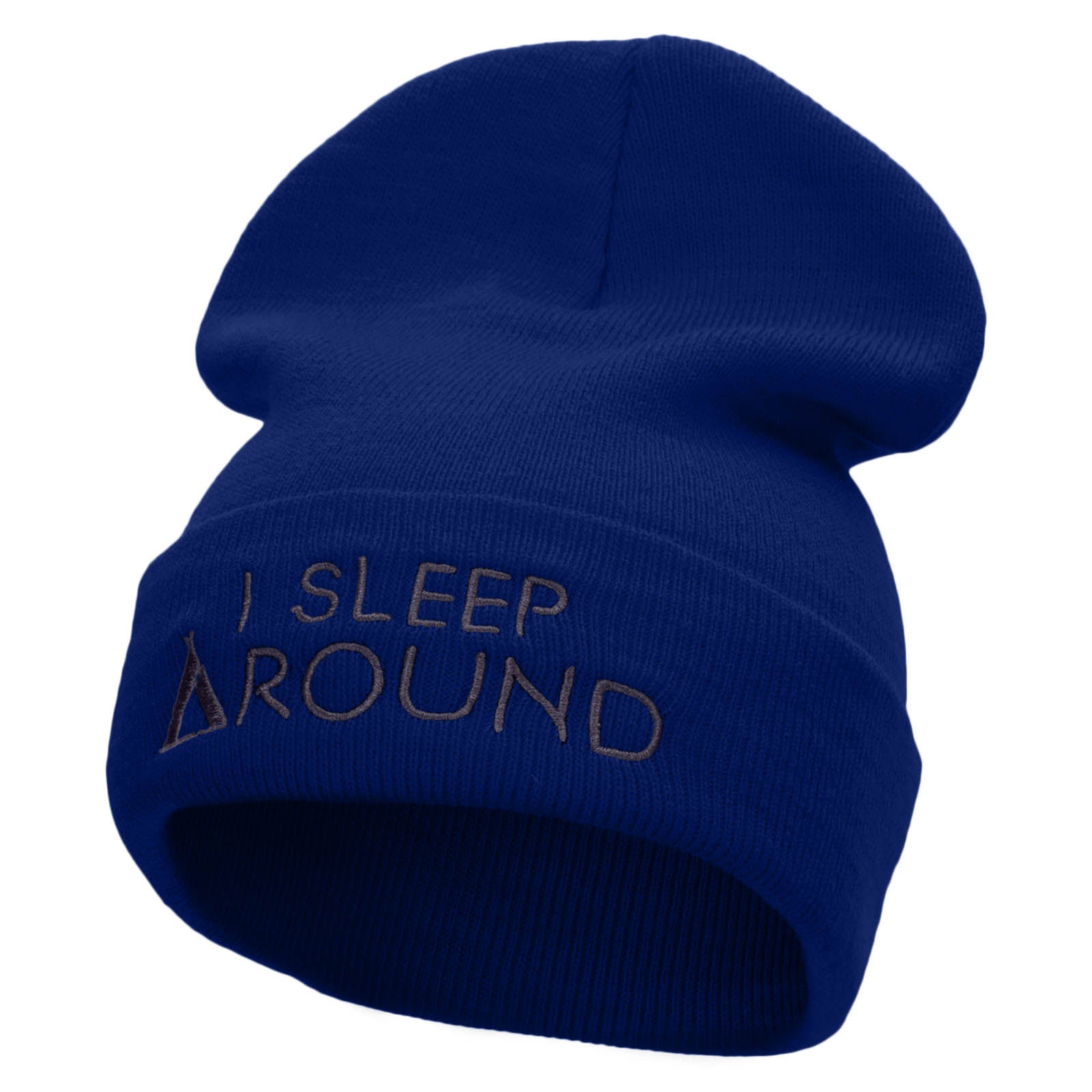 I Sleep Around Embroidered 12 Inch Long Knitted Beanie - Royal OSFM