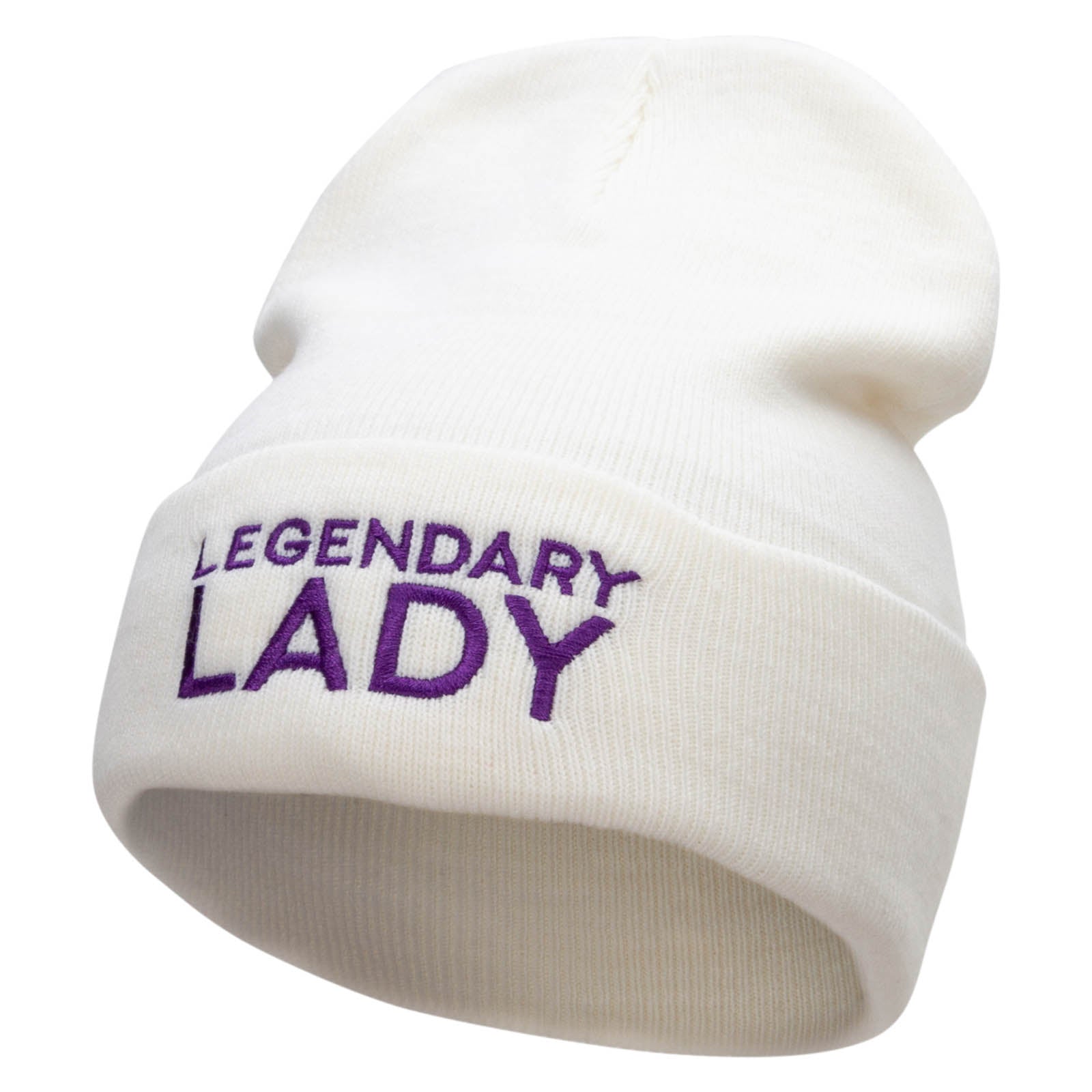 Legendary Lady Embroidered 12 Inch Long Knitted Beanie - White OSFM