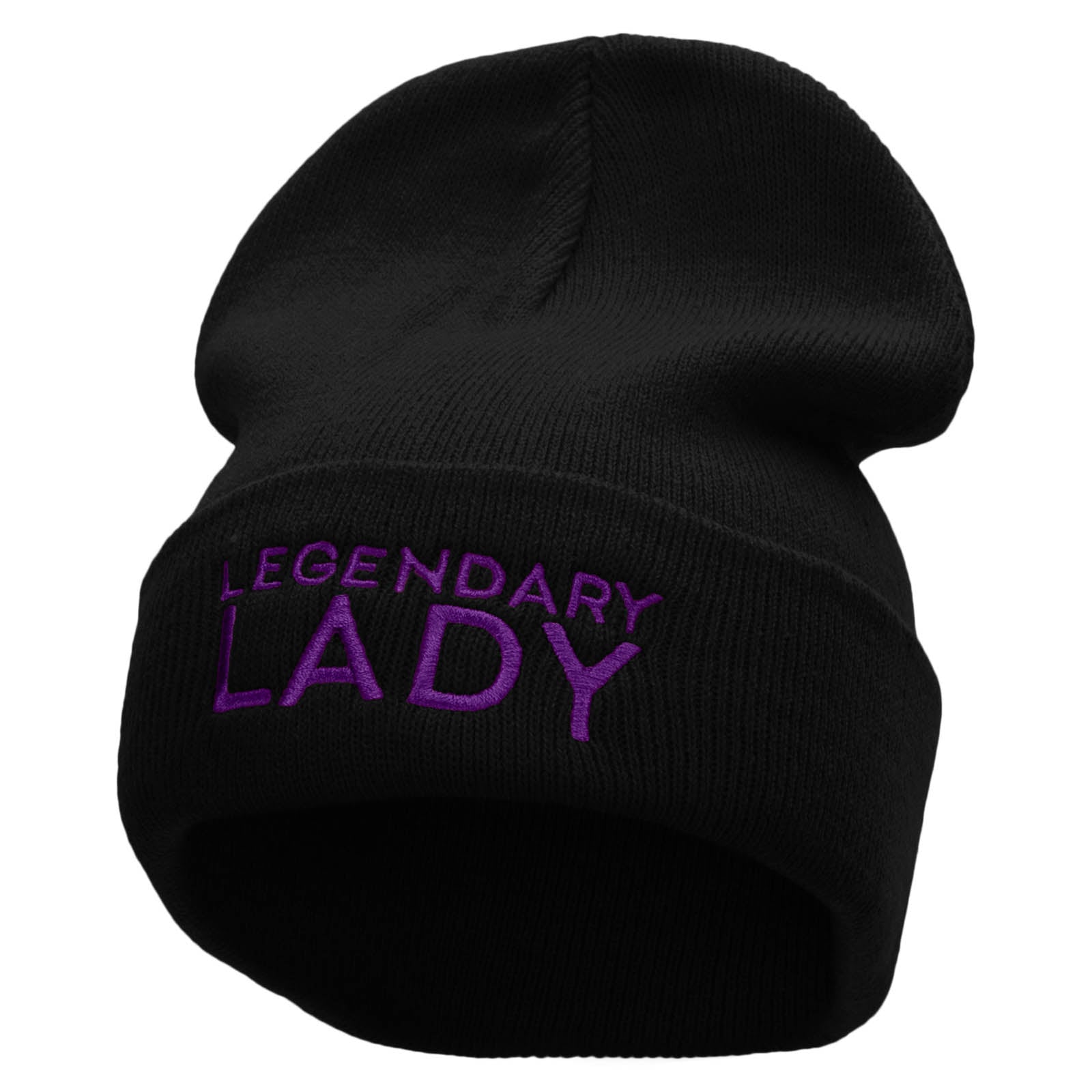 Legendary Lady Embroidered 12 Inch Long Knitted Beanie - Black OSFM