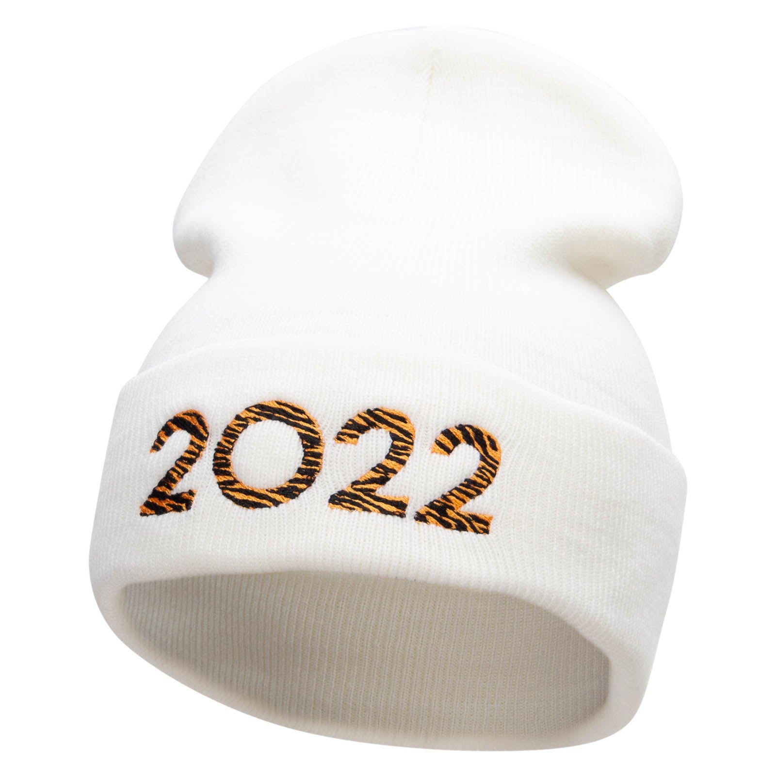 Tiger 2022 Embroidered 12 Inch Long Knitted Beanie - White OSFM