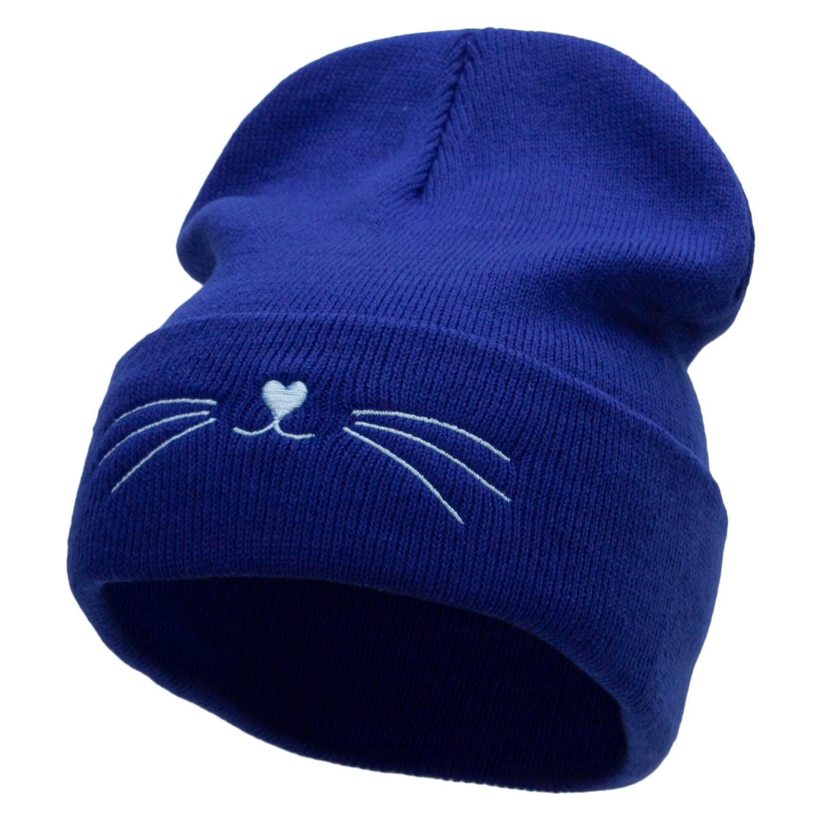 Kitty Cat Embroidered 12 Inch Long Knitted Beanie - Royal OSFM