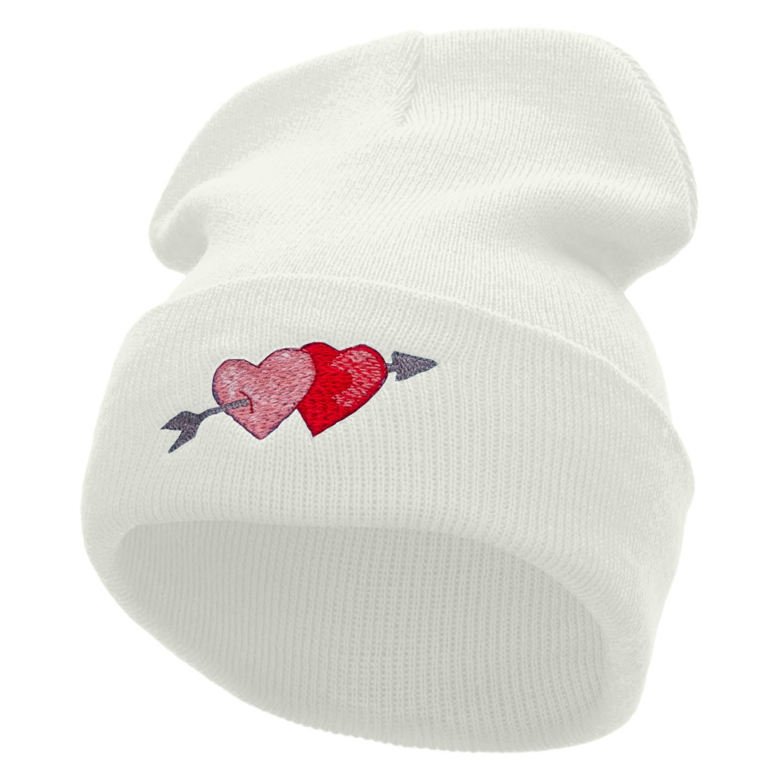 Arrow and Heart Embroidered 12 Inch Solid Long Beanie Made in USA - White OSFM