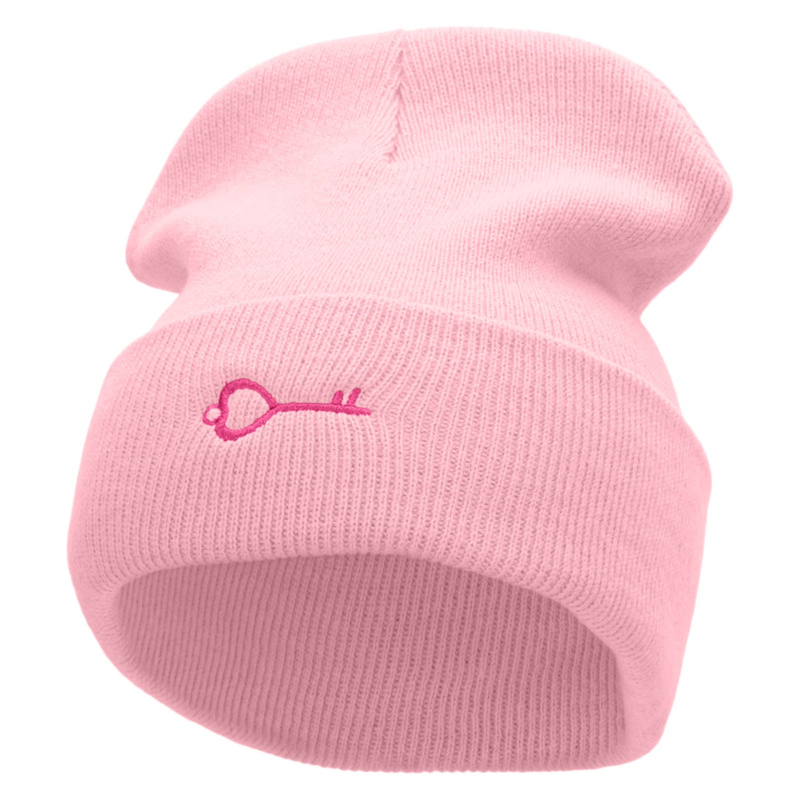 Key To Love Embroidered 12 Inch Solid Long Beanie Made in USA - Lt Pink OSFM