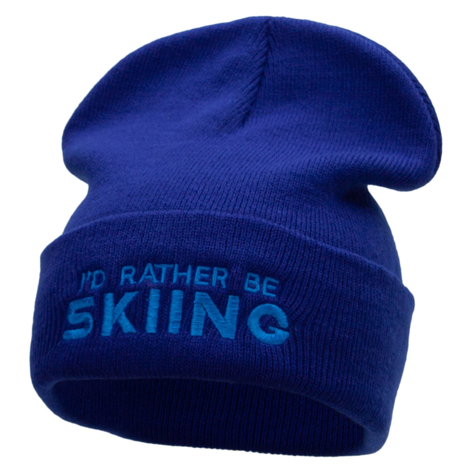 I&#039;d Rather Be Skiing Embroidered 12 Inch Long Knitted Beanie - Royal OSFM