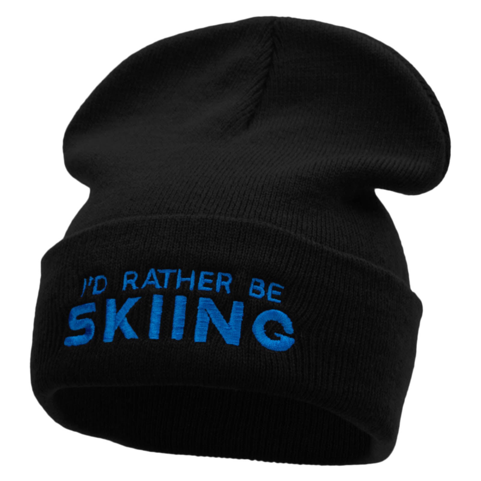 I&#039;d Rather Be Skiing Embroidered 12 Inch Long Knitted Beanie - Black OSFM