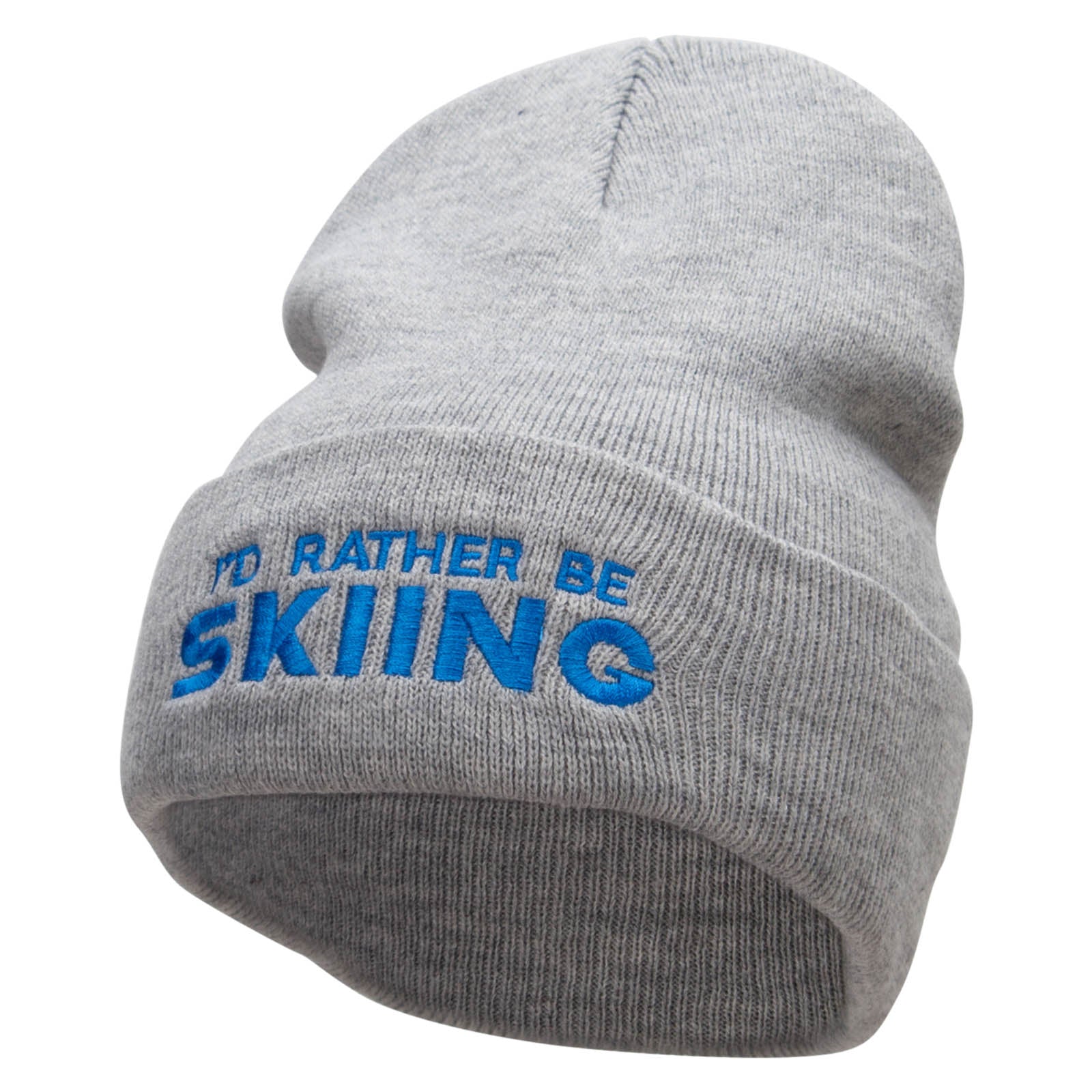 I&#039;d Rather Be Skiing Embroidered 12 Inch Long Knitted Beanie - Heather Grey OSFM