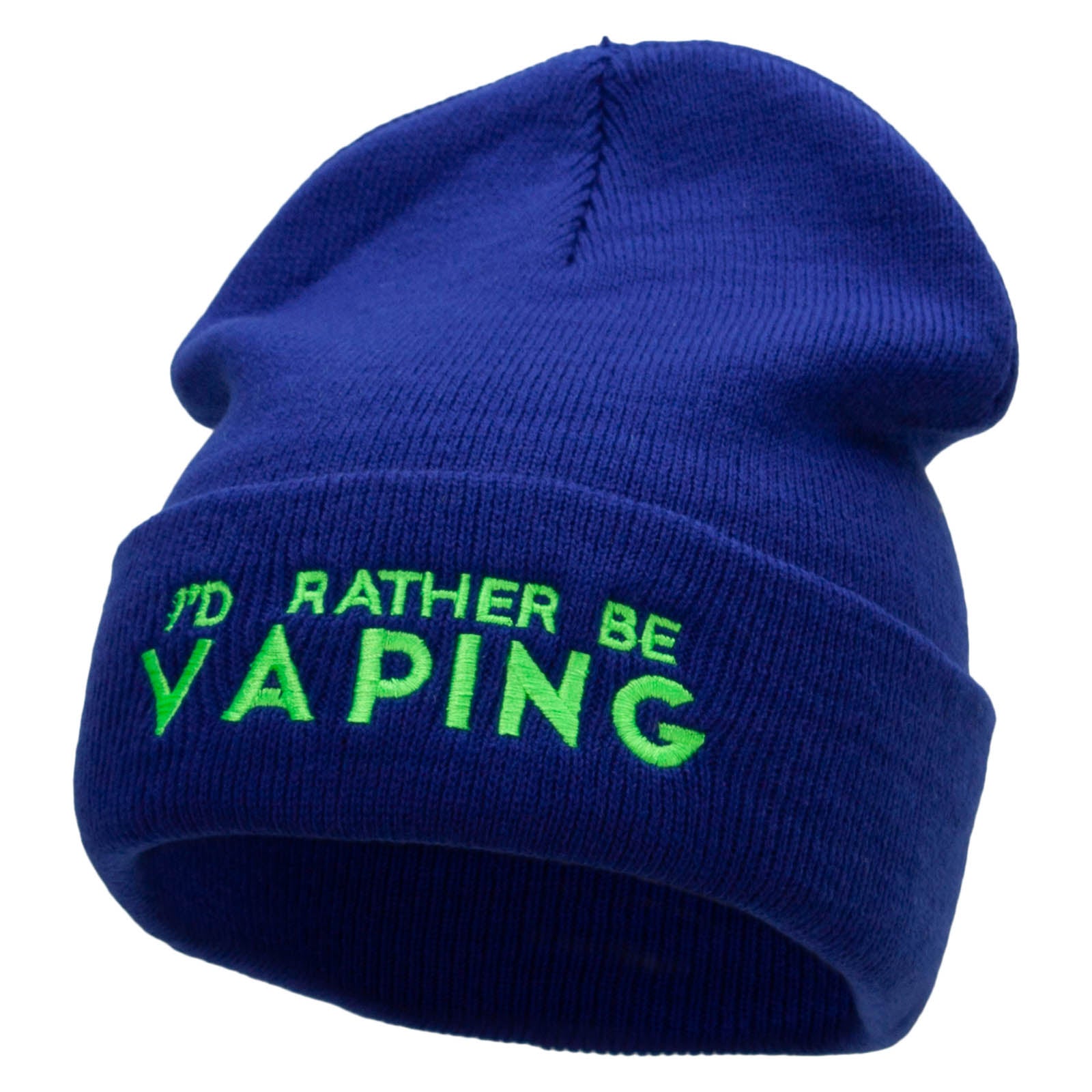 I&#039;d Rather Be Vaping Phrase Embroidered 12 Inch Long Knitted Beanie - Royal OSFM
