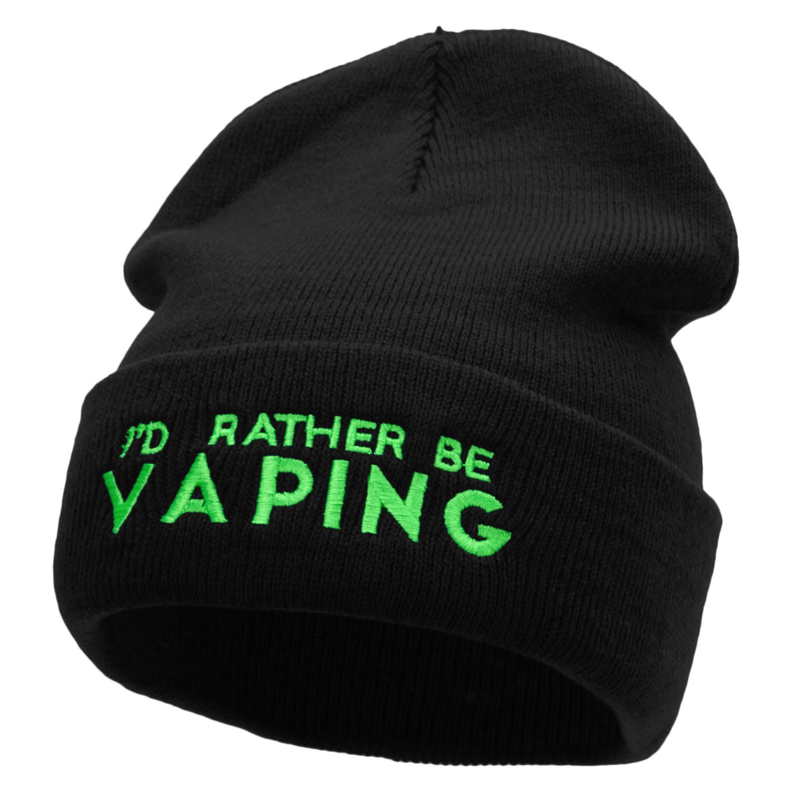 I&#039;d Rather Be Vaping Phrase Embroidered 12 Inch Long Knitted Beanie - Black OSFM