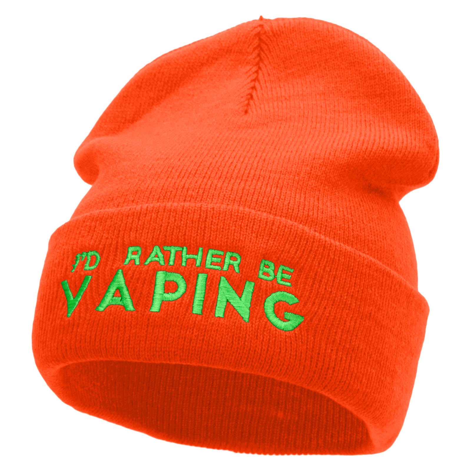 I&#039;d Rather Be Vaping Phrase Embroidered 12 Inch Long Knitted Beanie - Orange OSFM