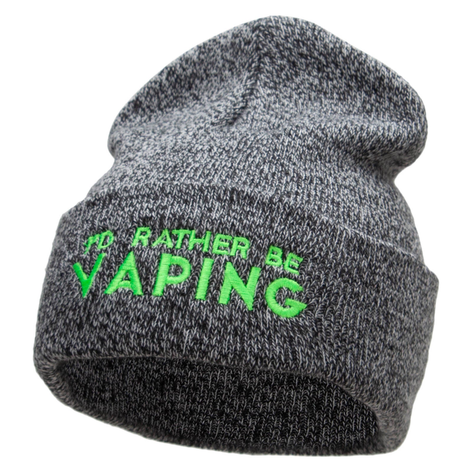 I&#039;d Rather Be Vaping Phrase Embroidered 12 Inch Long Knitted Beanie - Black Marled OSFM