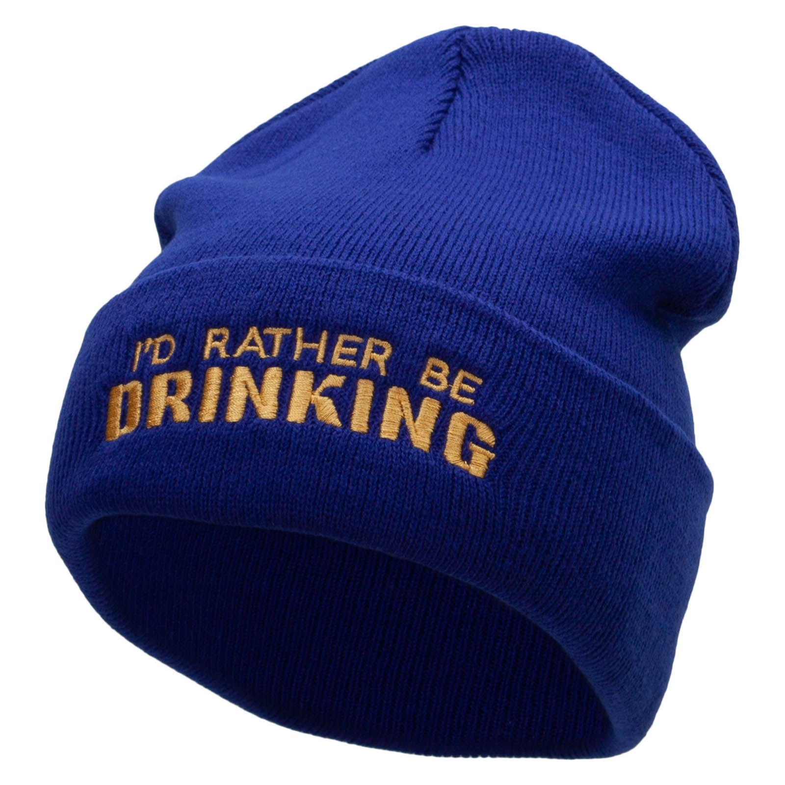 I &#039;d Rather Be Drinking Phrase Embroidered 12 Inch Long Knitted Beanie - Royal OSFM